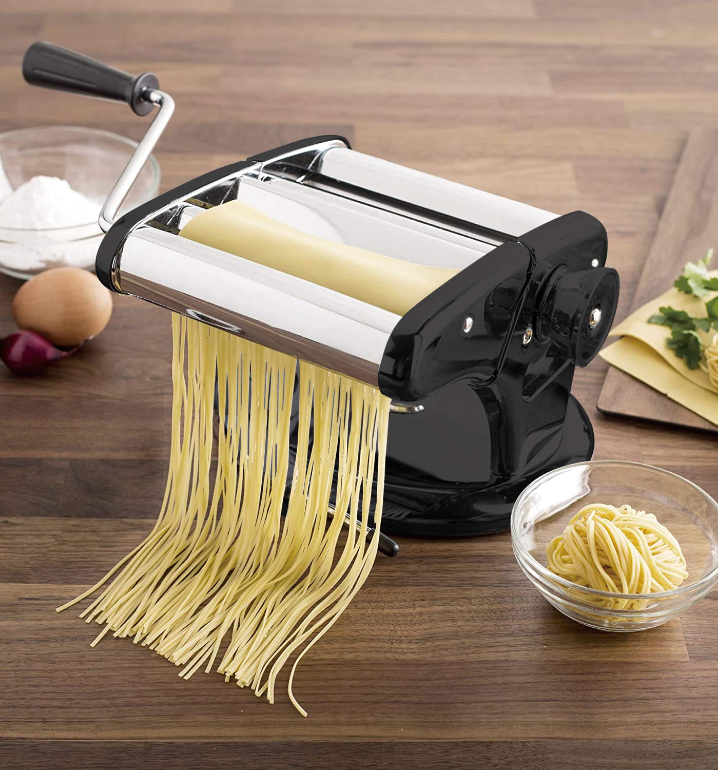 Cestari Stainless Steel Pasta Maker Machine - 150mm Roller with Patented Non-Slip Suction Base - Includes Pasta Cutter, Hand Crank & Italian Recipes - Perfect for Homemade Pasta, Ravioli & Noodle Making at Home