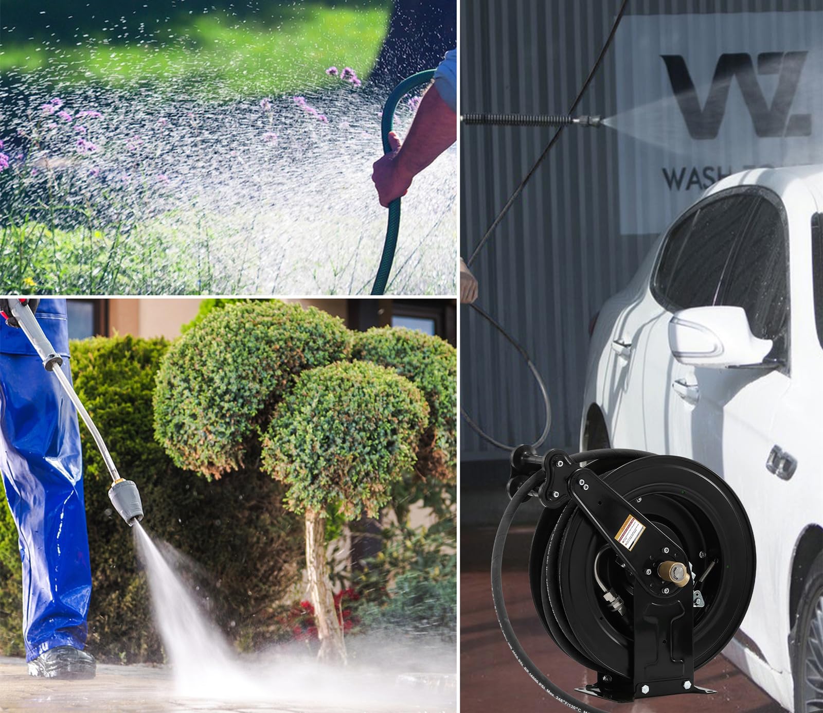Heavy Duty Retractable Pressure Washer Hose Reel - 50FT x 3/8