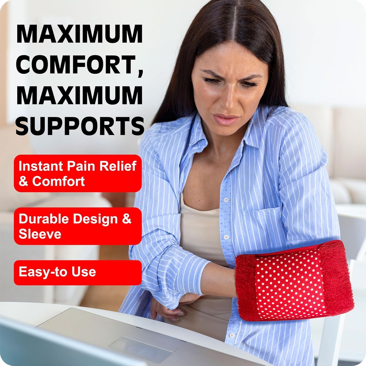 TEKCOOL Electric Heating Pad & Hot Water Bag for Pain Relief - Reusable Heat Therapy Pouch for Back, Shoulder, Menstrual Cramps - Portable Warm Compress for Home & Office Use