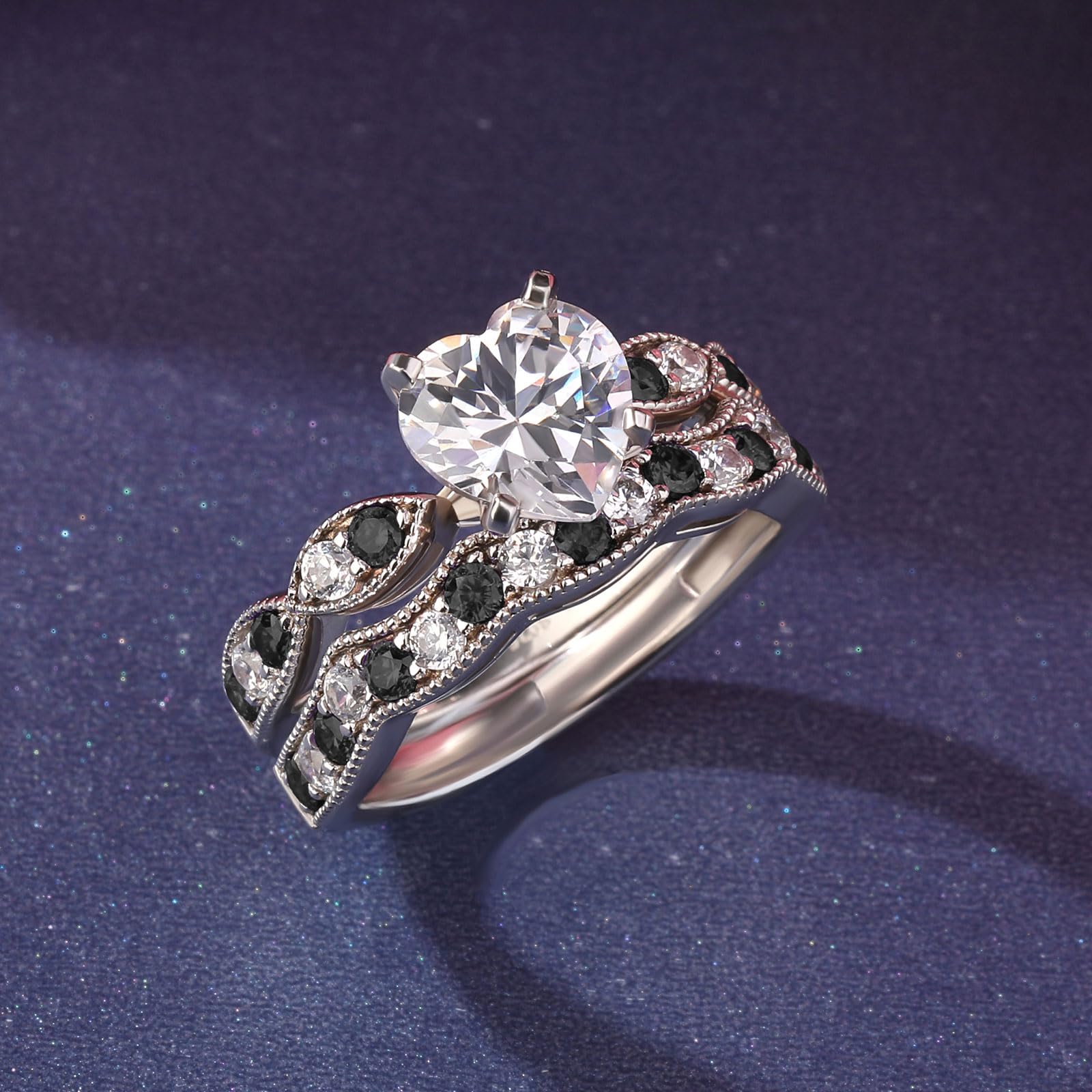 Jeulia 3 Carat CZ Solitaire Engagement Ring Set - Halo Milgrain Heart Cut Sterling Silver Wedding Band for Women | Perfect for Proposals, Anniversaries & Bridal Jewelry Collections