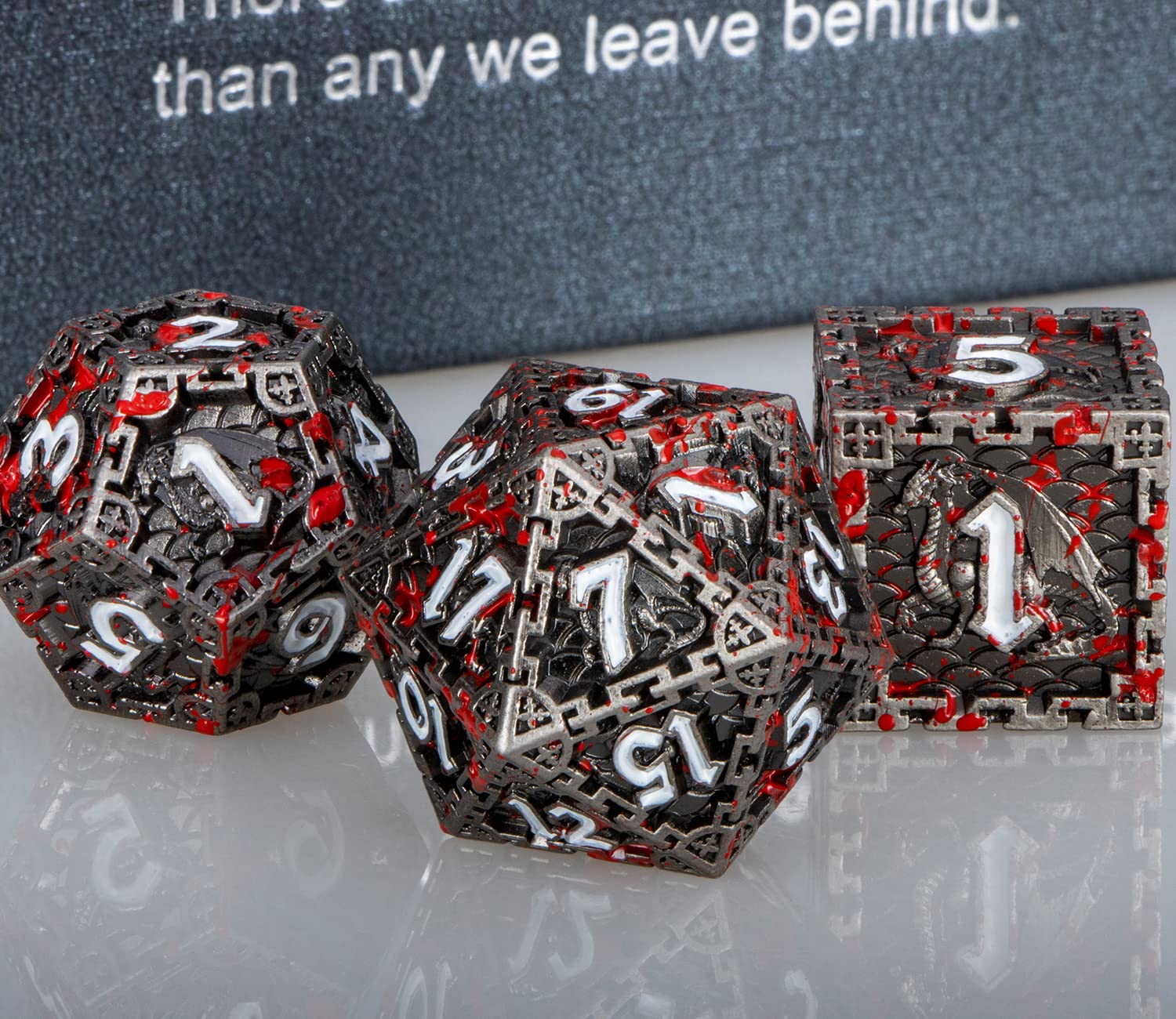 Premium Handmade Metal D&D Dice Set - Dragon Design Blood Red Polyhedral Dice (D20, D12, D10, D8, D6, D4) with Gift Box for Dungeons & Dragons RPG, Tabletop Gaming & Collectors