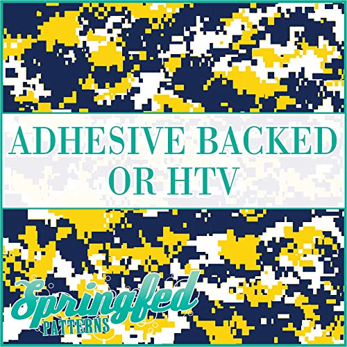 Digital Camo Pattern Vinyl - Navy Blue, Athletic Gold & White Urban Camouflage Heat Transfer or Adhesive Vinyl - Multiple Sizes - Perfect for DIY Crafts, Car Decals, and Sports Equipment Customization