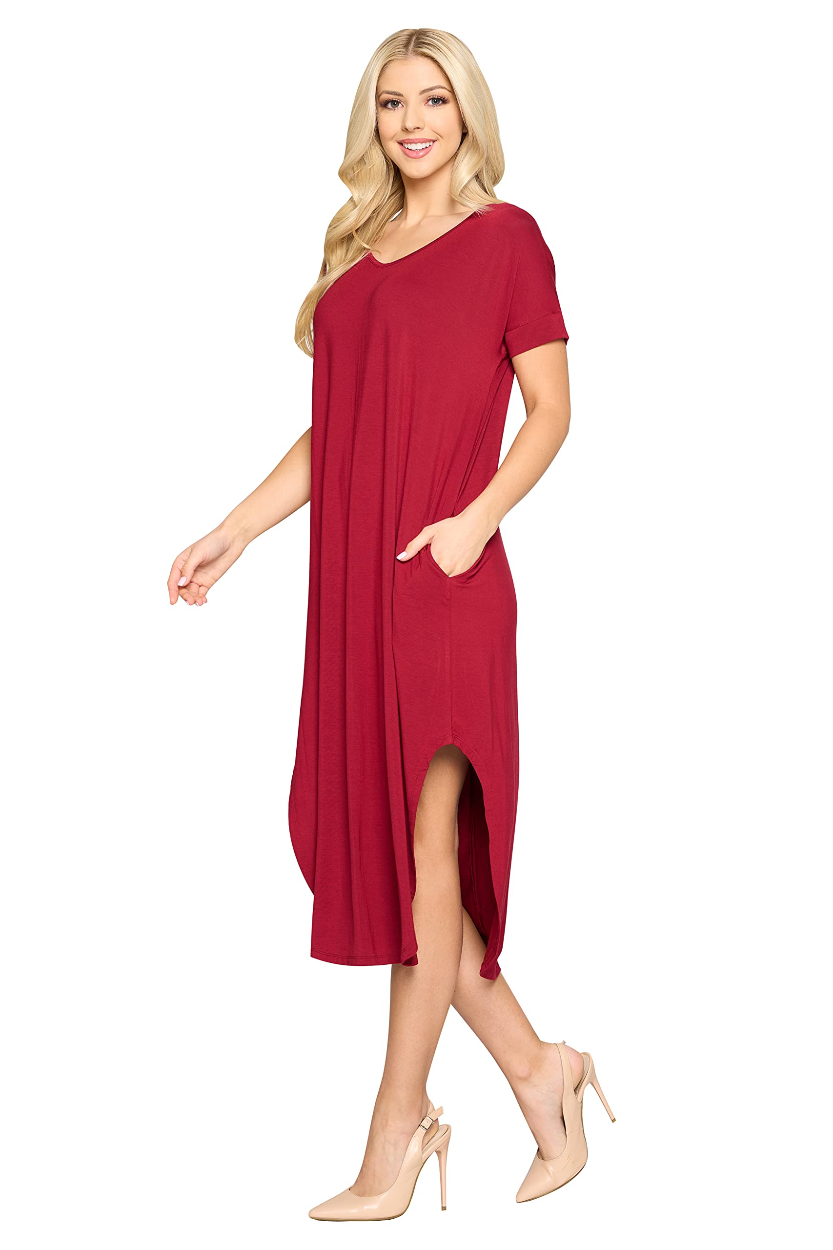 YELETE Women's Striped Curved Hem Flowy Midi Dress with Pockets - Plus Size Summer Casual Dress for Beach, Vacation & Everyday Wear