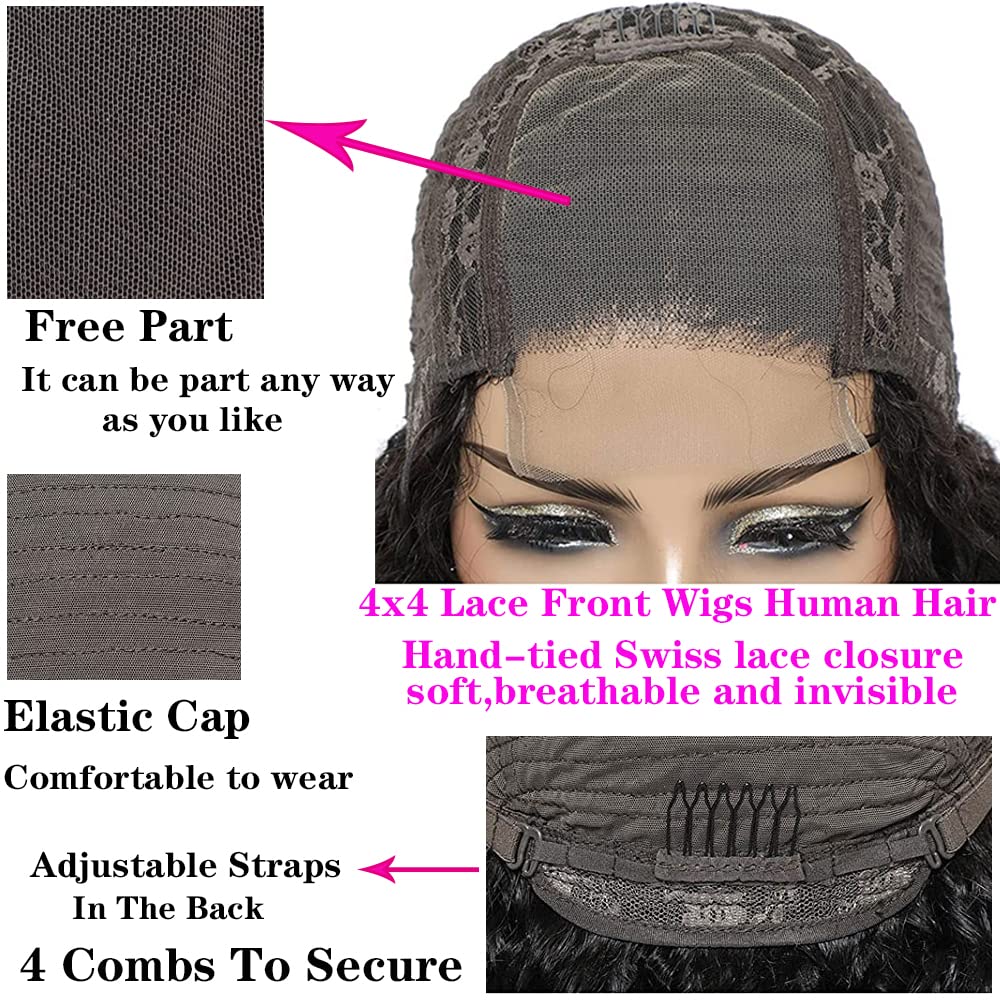 Water Wave HD Transparent Lace Front Wigs Human Hair - Glueless Brazilian Virgin 4x4 Lace Closure Wigs for Black Women | 180% Density 24 Inch Curly Human Hair Wigs with Baby Hair | Perfect for Daily Wear, Parties & Special Occasions