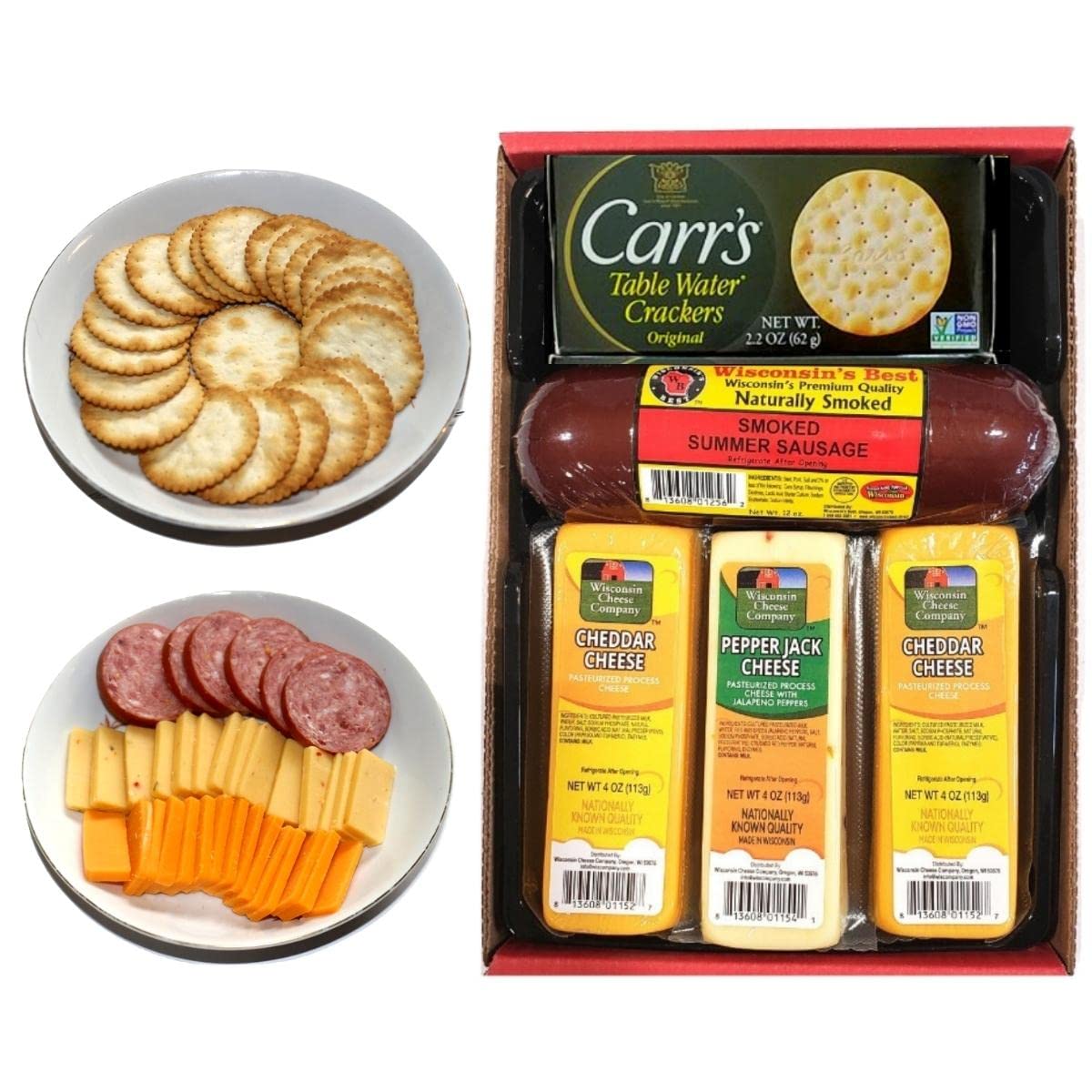 Wisconsin Cheese & Sausage Gift Box - 100% Wisconsin Cheddar & Pepper Jack Cheese with Crackers & Sausage | Gourmet Cheese Board for Parties, Charcuterie & Holiday Gifts | Perfect for Easter, Christmas & Birthday Celebrations | Great for Entertaining, Cheese Lovers & Foodie Gifts
