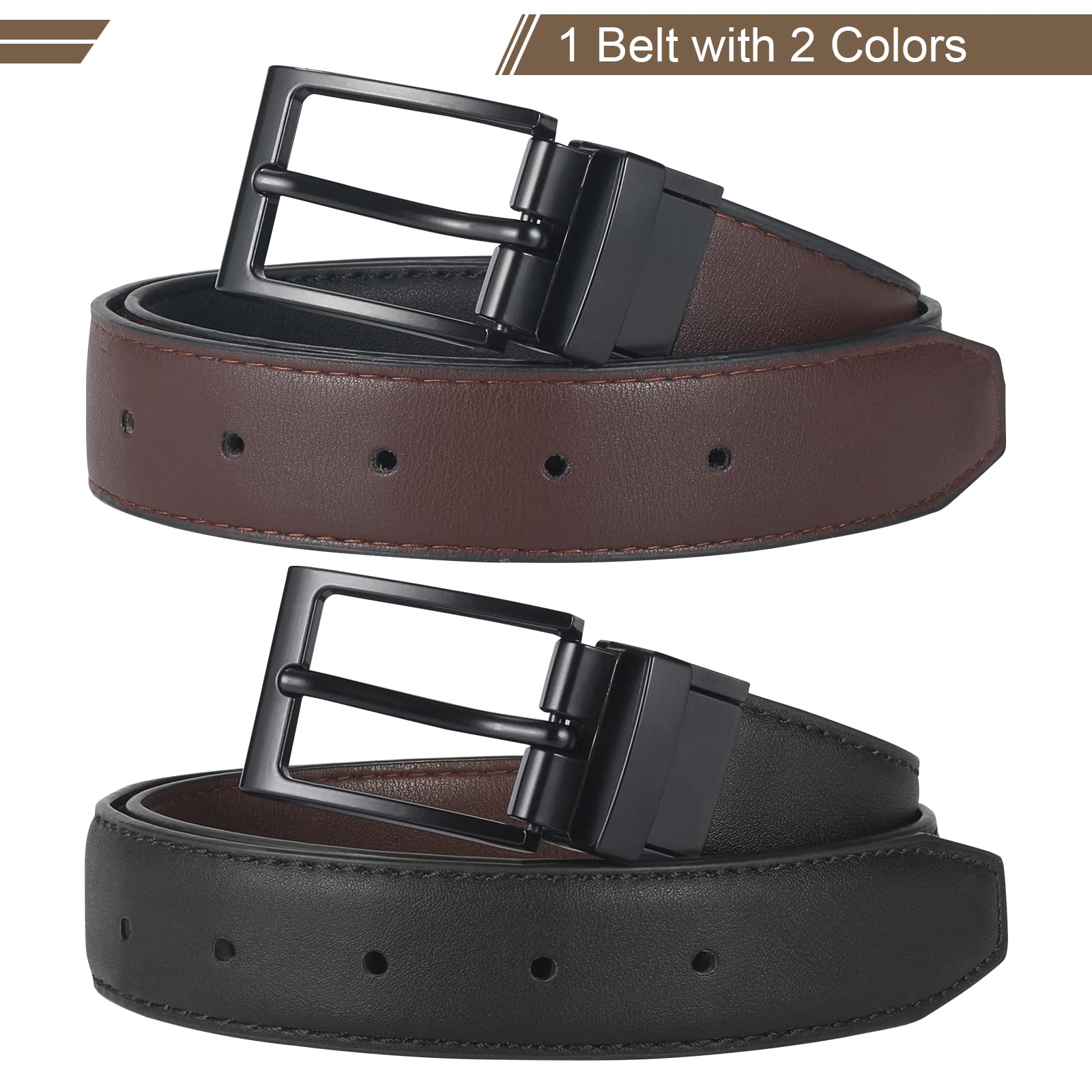 AWAYTR Reversible Kids Belts for Boys - Adjustable Black & Brown Leather Belt for School Uniform, Casual Jeans & Dress Pants | Perfect for School, Play & Everyday Wear