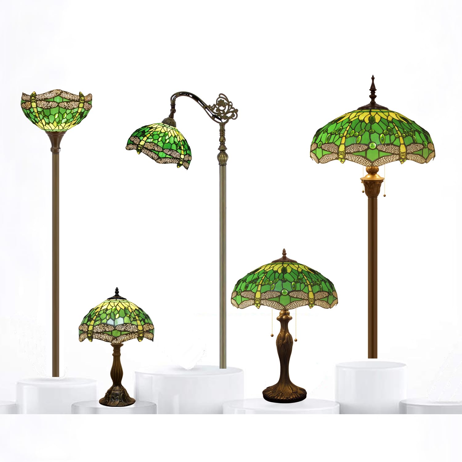 Tiffany Style Table Lamp - Green Stained Glass Dragonfly Design, 16x16x24 Inch Bedside Lamp with Metal Base for Bedroom, Living Room & Home Office | Perfect for Reading, Decor & Ambient Lighting (S459 Series)