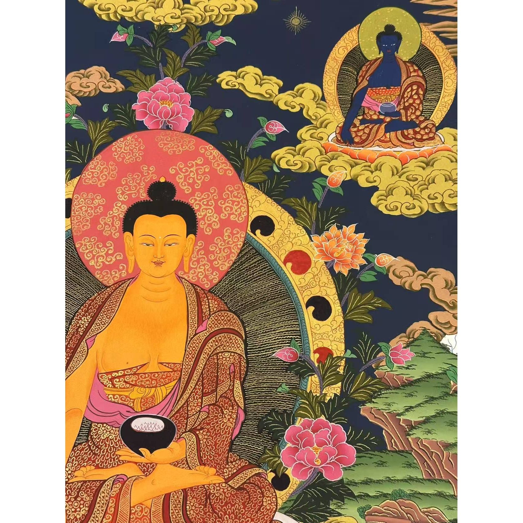 Authentic Shakyamuni Buddha Thangka Painting - Handmade Tibetan Buddhist Art for Meditation & Home Decor - Perfect for Yoga Studios, Spiritual Spaces & Gift Giving