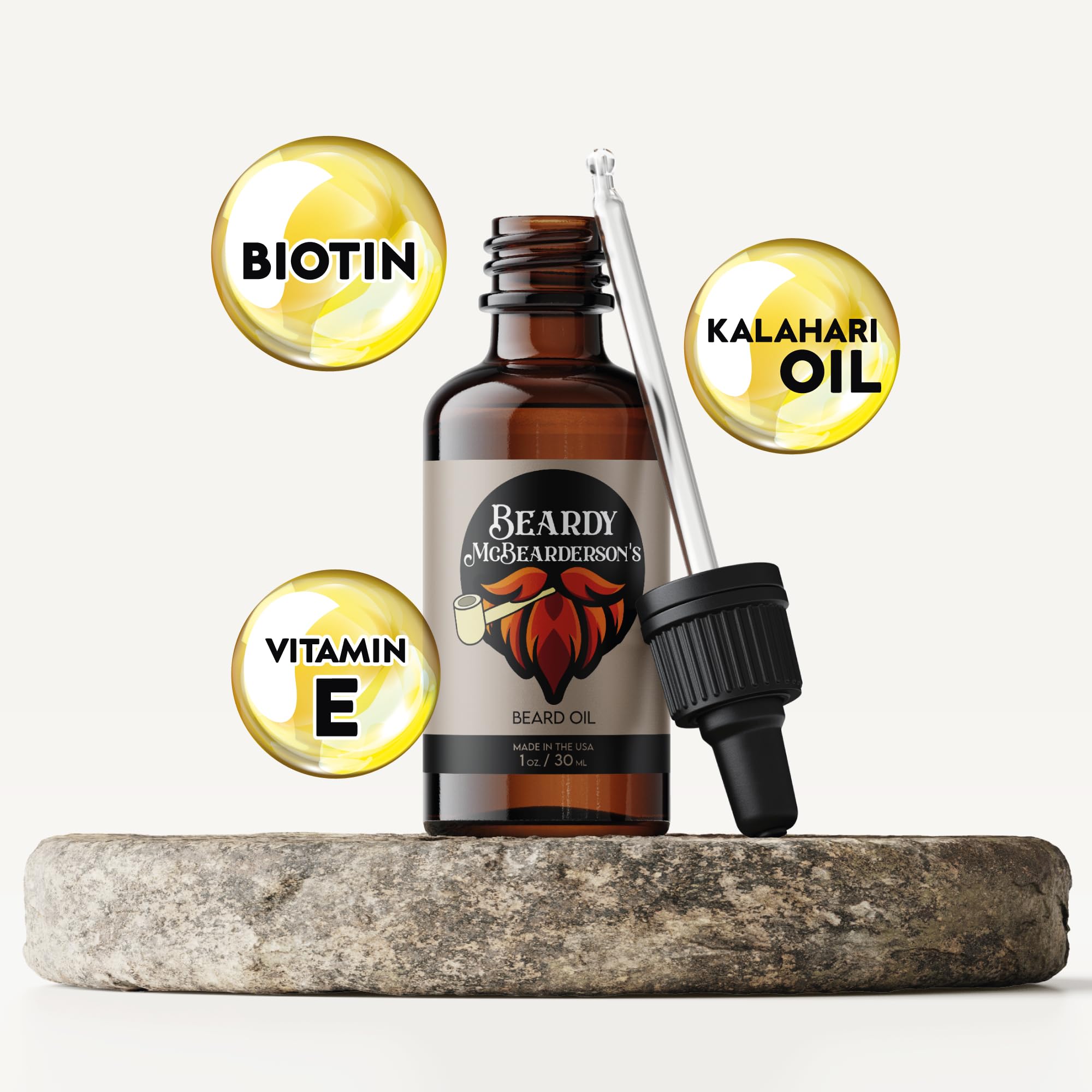 Beardy Oil for Men - Natural Kalahari Melon Oil with Biotin & Vitamin E | Beard Growth & Moisturizing Treatment | Vanilla Sandalwood Scent | Perfect for Daily Grooming & Styling