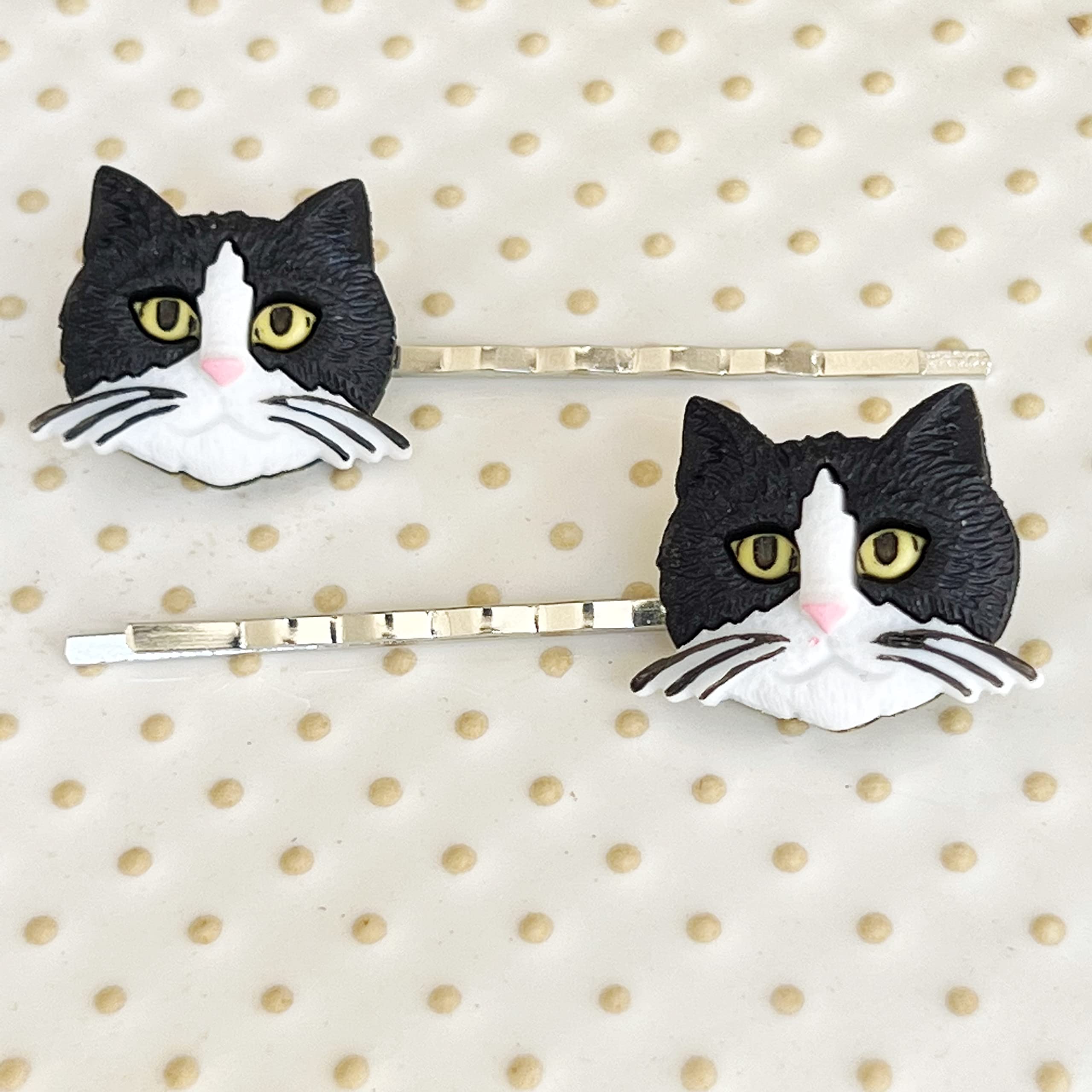 Stylish Black and White Cat Hair Pins - Cute Kitty Bobby Pins for Women | Trendy Decorative Hair Clips & Barrettes for Everyday Wear, Parties & Gifts