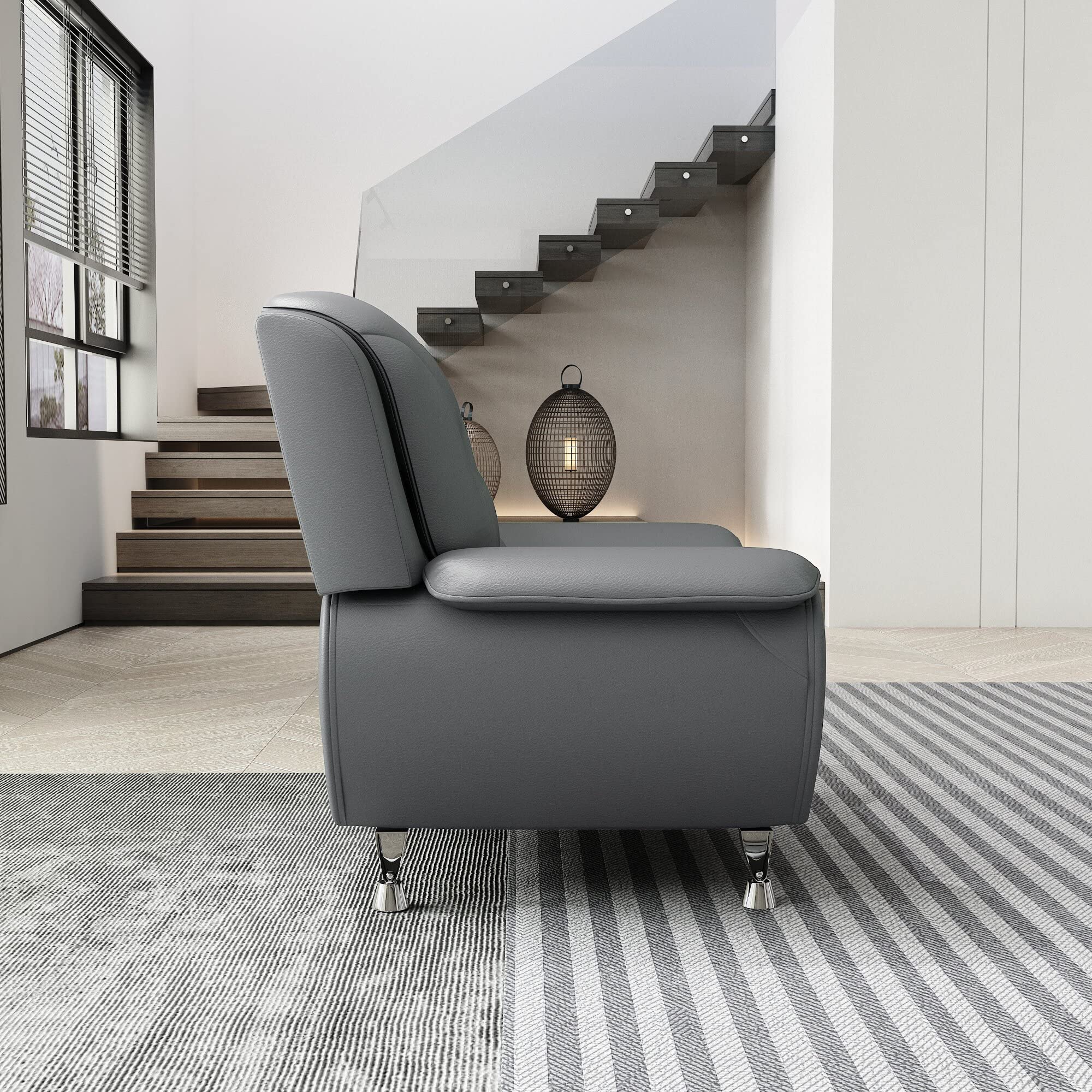 Modern Faux Leather Accent Chair with Stainless Steel Legs - Sleek Gray Upholstered Living Room Chair for Home Office, Lounge & Reading Nook