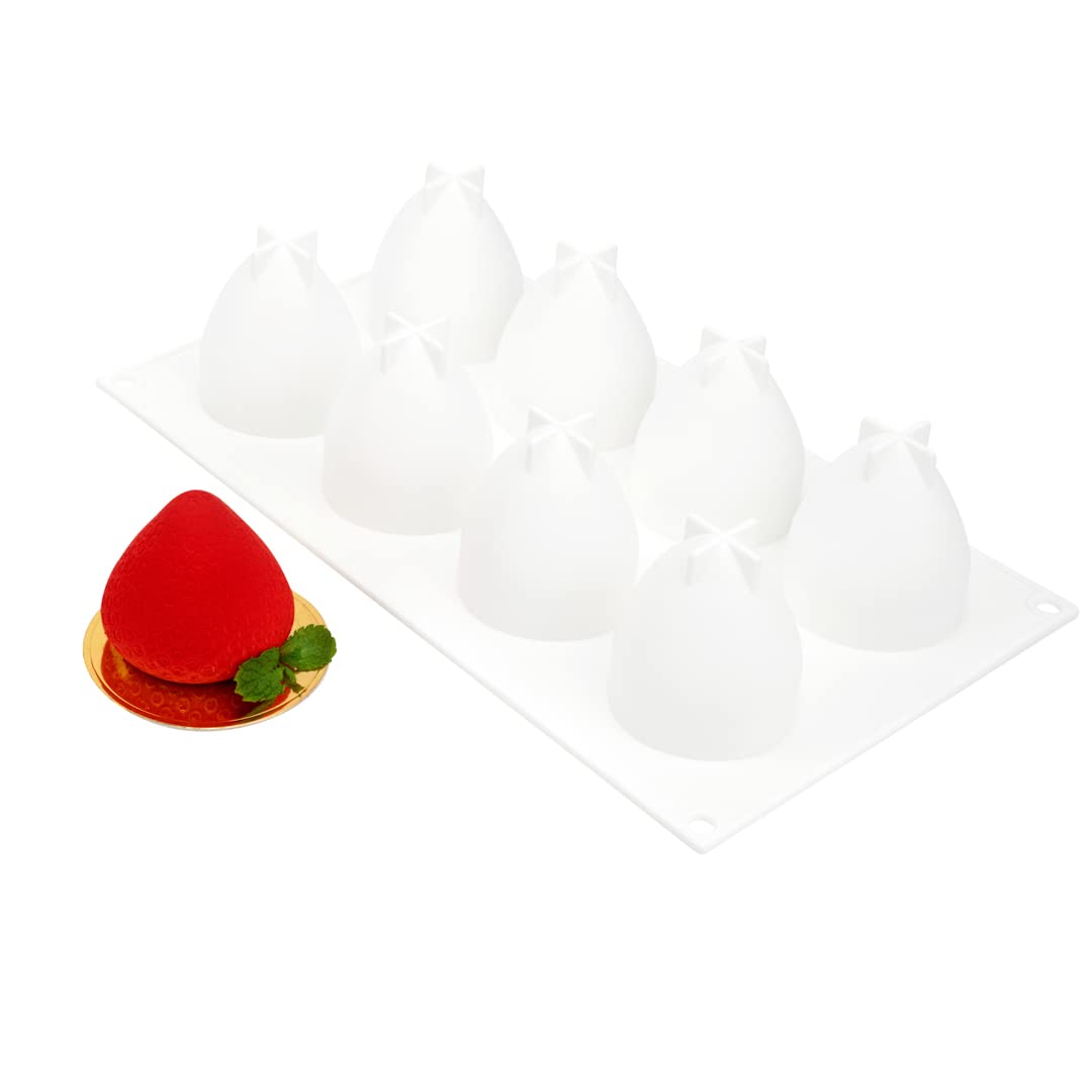 Restaurantware - 8 Cavity Strawberry Silicone Mold Set for Baking, Freezing & Candy Making | Flexible, Non-Stick, Oven-Safe Pastry Molds | Perfect for Cupcakes, Chocolates & DIY Desserts | 10-Pack White Silicone Fruit Molds with Easy Release