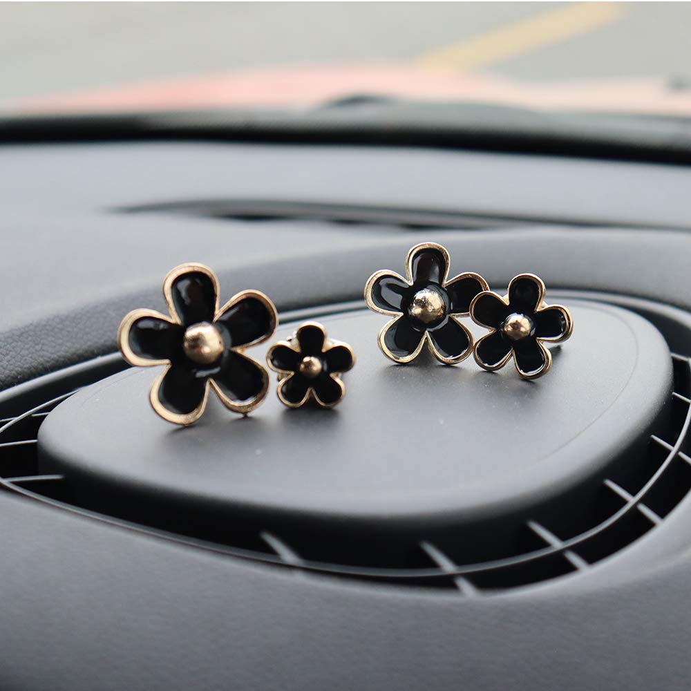 INEBIZ Cute Daisy Flower Air Vent Clips - Car Air Freshener & Decorative Accessories for Women (Black) | Aesthetic Automotive Interior Decor for Cars, Office & Home Use
