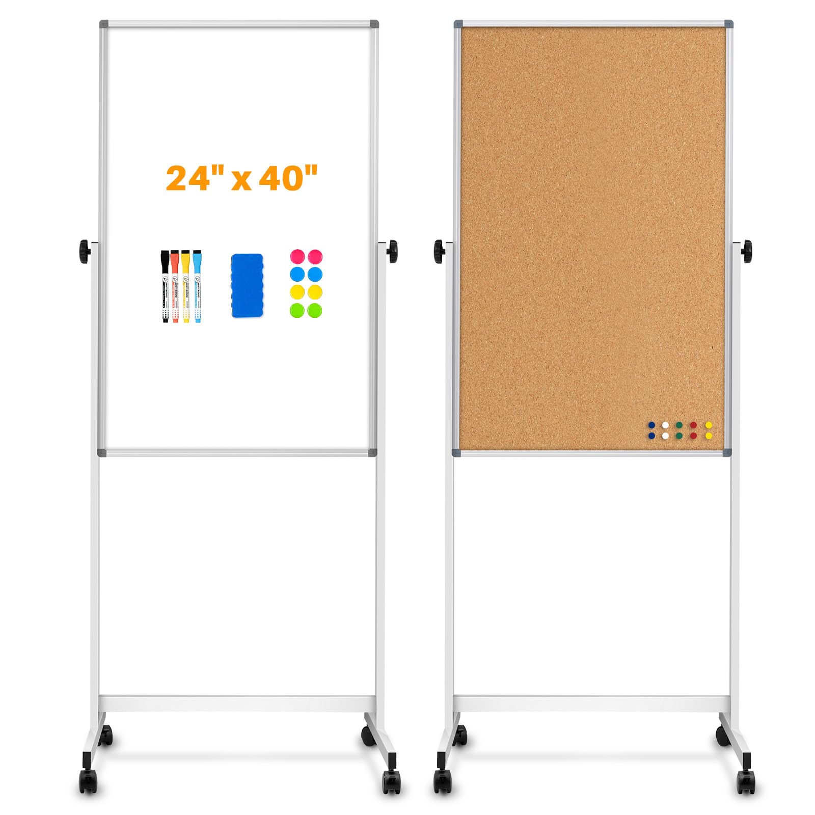 13 Sq/ft WALGLASS Mobile Whiteboard & Corkboard Combo - 24