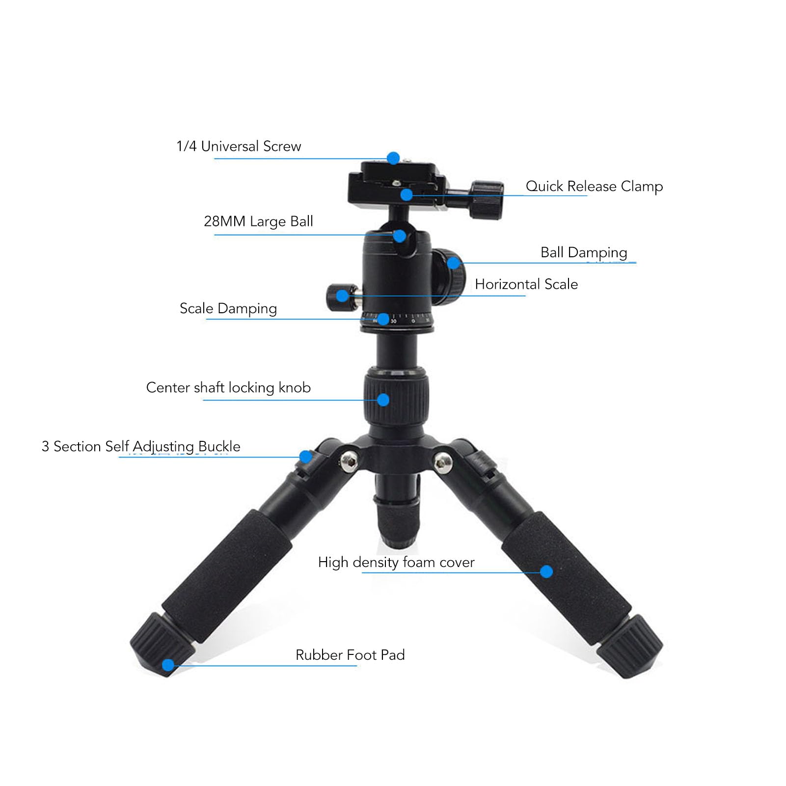 Portable Mini Tripod Stand for Camera & Phone - Extendable Foldable Travel Selfie Stick with 360° Ball Head, 1/4