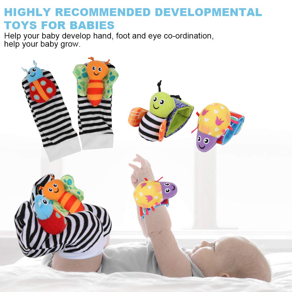 4Pcs Baby Wristband and Socks Rattle Toys - Soft Infant Sock Hanging Toy with Wrist Rattles for Newborns & Babies - Perfect for Playtime, Tummy Time & Sensory Development