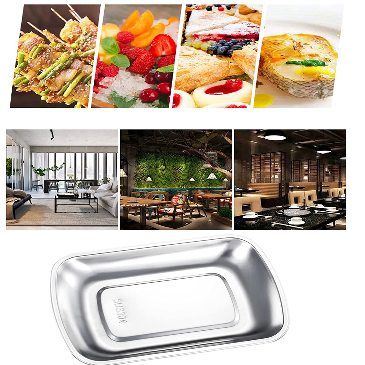 3-Piece Stainless Steel Dinner Plate Set - 304 Food-Grade Rectangular Metal Plates for Adults & Kids (7.1
