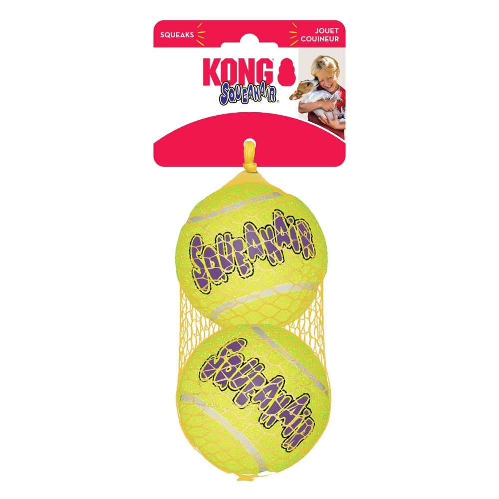 KONG SqueakAir Balls for Large Dogs - 2 Pack Durable Chew Toys for Aggressive Chewers - Perfect for Outdoor Play, Fetch & Training Sessions