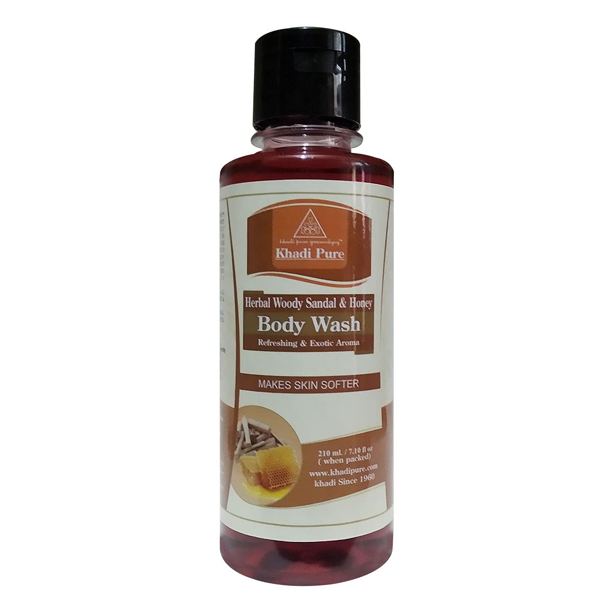 Khadi Pure Herbal Woody Sandal & Honey Body Wash 210ml - Natural Ayurvedic Cleanser for Dry Skin | Relaxing Aromatherapy Shower Gel for Spa-Like Experience at Home