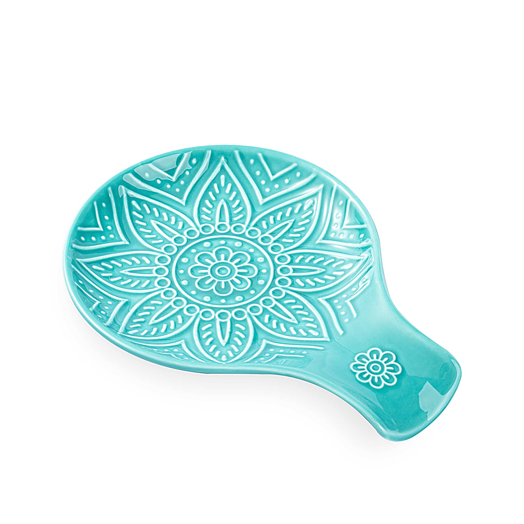 7.48 Inch Ceramic Spoon Rest - Heat Resistant Kitchen Counter Utensil Holder | Turquoise Dishwasher Safe Spoon Stand | Perfect for Cooking, Serving & Countertop Organization