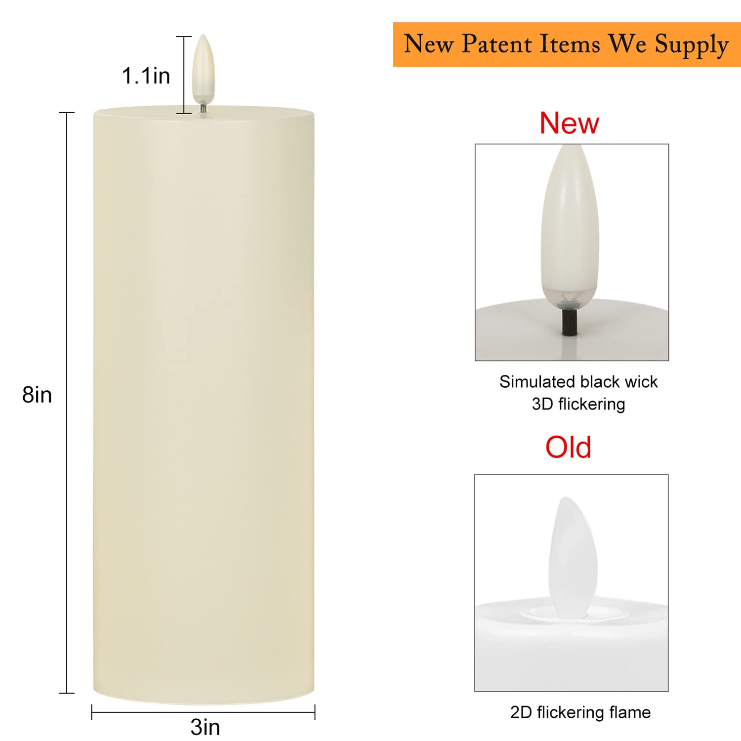 ANGELLOONG Waterproof Flameless LED Candles - Battery Operated with Timer, Set of 2 Large 3x8 Inch Electric Candles for Wedding, Party & Home Decor - Perfect for Outdoor, Indoor & Romantic Ambiance