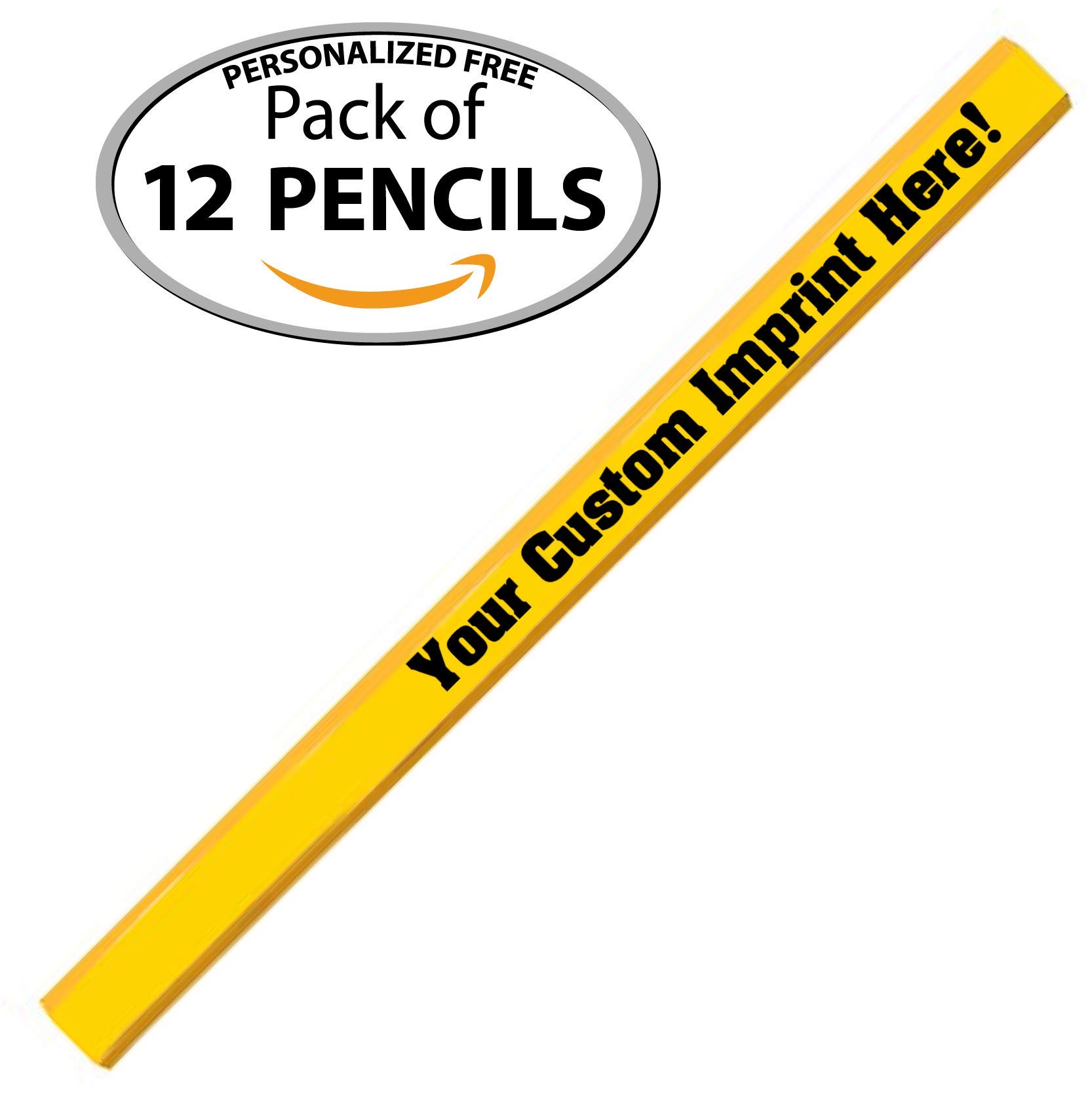 Custom Personalized Carpenter Pencils - Bright Yellow Woodworking Pencils with Your Name, Logo or Message (Pack of 12) - Ideal for Construction, Carpentry & DIY Projects