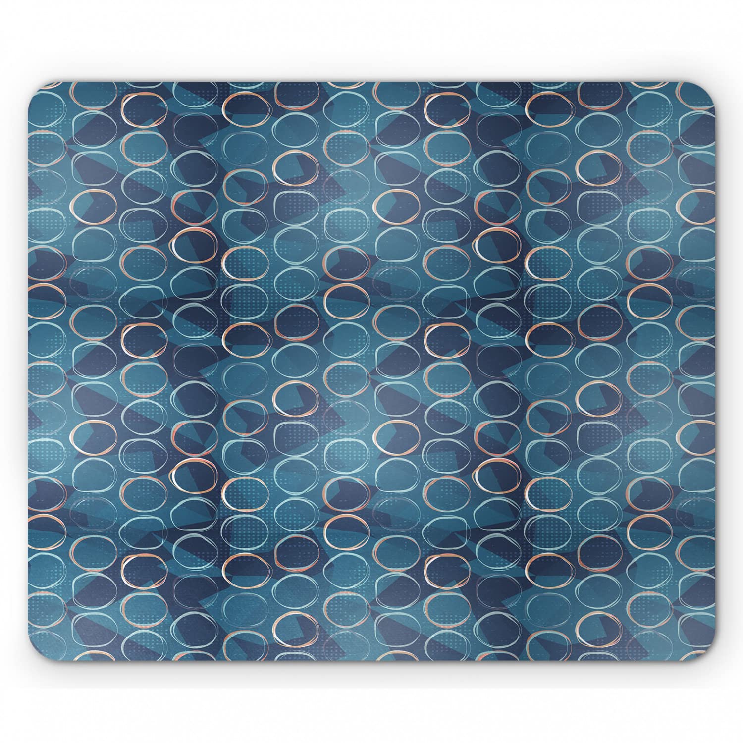 Ambesonne Abstract Mouse Pad with Continuous Pattern Circular Shapes & Geometric Motifs - Non-Slip Rubber Base - Standard Size Rectangle Computer Mousepad in Slate Blue & Multicolor - Perfect for Office, Gaming & Home Workspace