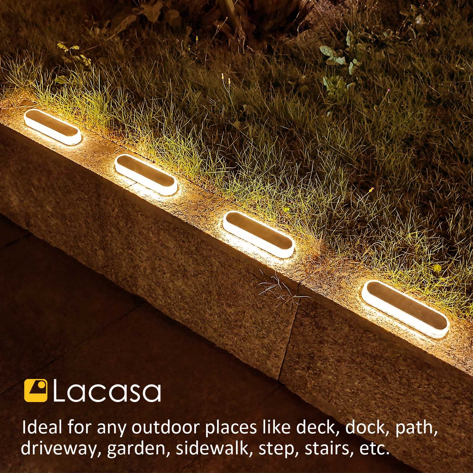 Lacasa 4 Pack Solar Deck Lights - 40LM LED Step Lights, Warm White 2700K, IP68 Waterproof, Auto On/Off - Perfect for Garden, Stairs, Driveway, Pathway & Dock Lighting (Solar Powered Outdoor In-Ground Lights)