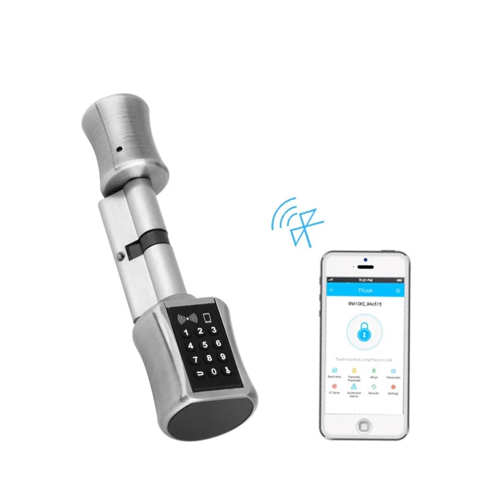 Smart Lock - Keyless Entry WiFi Euro Cylinder Lock with TT Lock App, DIY Double Replacement Cylinder (70mm, Silver) - Perfect for Home, Office & Apartment Security