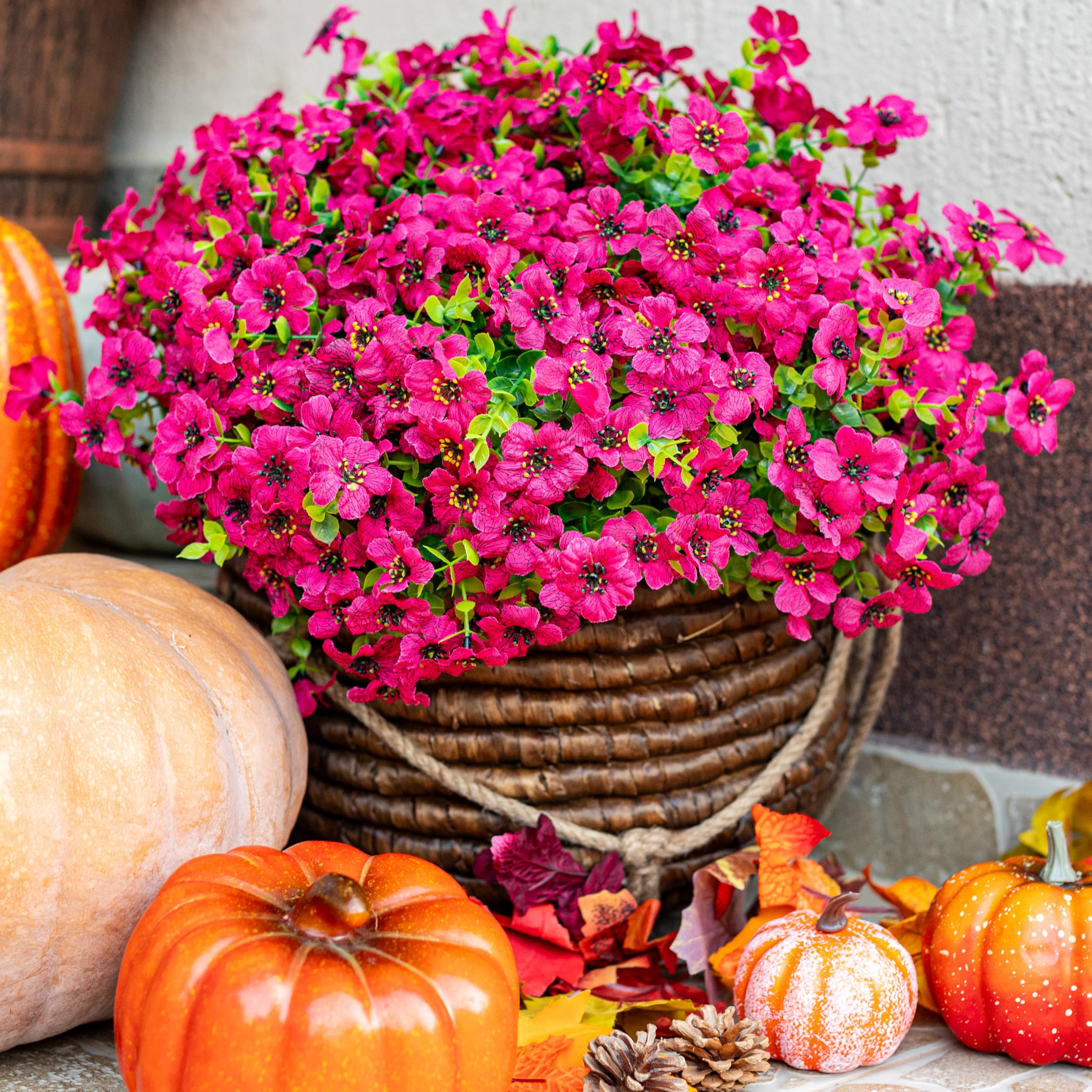 16 Bundles UV Resistant Artificial Boxwood Plants - Fade Proof Outdoor Fake Shrubs for Spring Home Decor, Farmhouse Garden Greenery (Red Pink) - Perfect for Patio, Porch, and Landscape Design