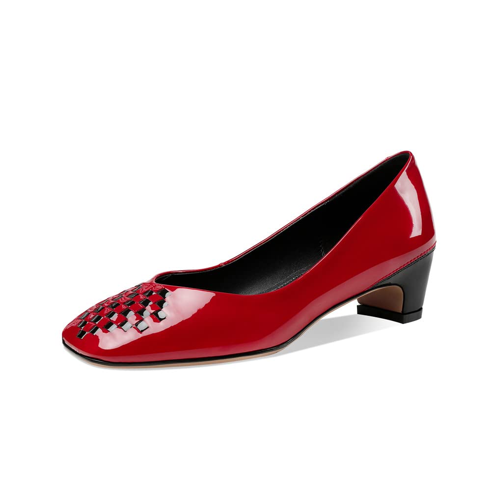 TinaCus Women's Square Toe Patent Leather Slip On Shoes - Handmade Low Chunky Heel Casual Shoes for Work, Office & Everyday Wear