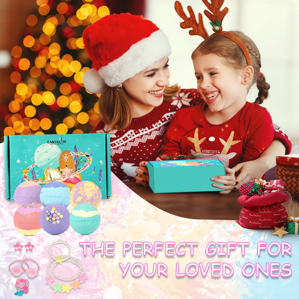 Canvalite Kids Bath Bombs with Surprise Toys Inside - Organic & All Natural Mermaid Gift Set for Girls & Boys, Bubble Bath Fizzes for Spa Fun - Perfect for Birthdays, Easter & Relaxing Bath Time