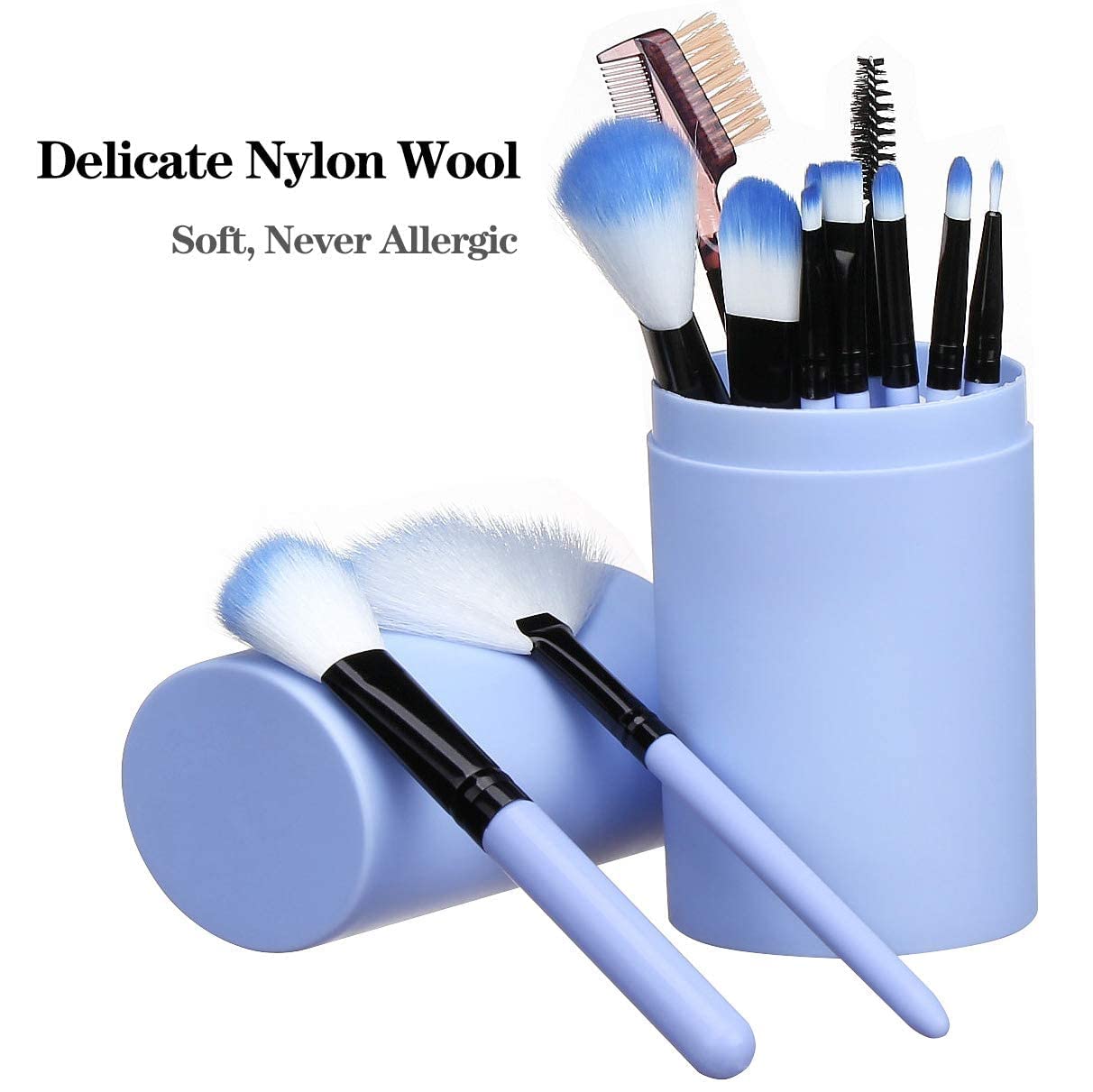 BELLAS Women's & Girls' 12-Piece Multicolor Makeup Kit with Blue Makeup Brushes Set - Perfect for Professional Makeup Artists & Beginners (Pack of 13) - Great for Travel, Home Use & Gift Giving