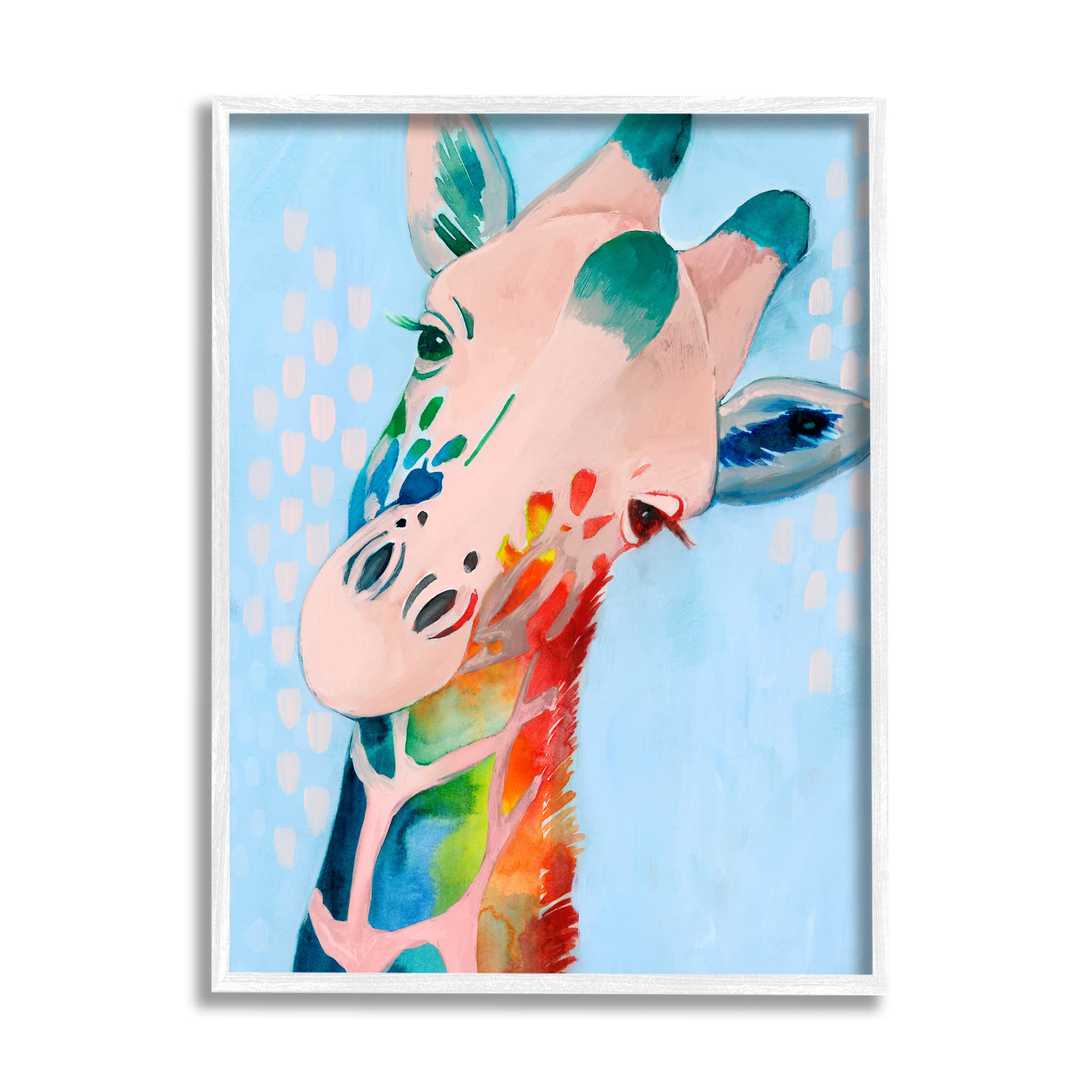 Stupell Industries Abstract Rainbow Giraffe Wall Art - Colorful Blue Animal Drawing by Grace Popp - Perfect for Nursery, Kids Room & Modern Home Decor
