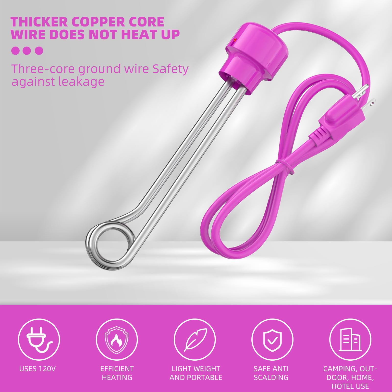 1200W Fast Heating Immersion Water Heater - 304 Stainless Steel Bucket Heater for Bathtub, Pool & Tea Kettle - Boils 5 Gallons in Minutes - Perfect for Camping, Home Use & Emergency Preparedness
