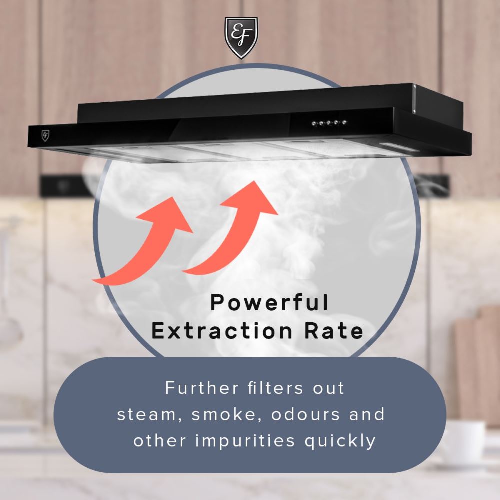 EF 90cm Conventional Range Hood EFCH 9236T BK - Stainless Steel Kitchen Exhaust Fan for Smoke & Odor Removal - Perfect for Home Kitchens & Restaurants