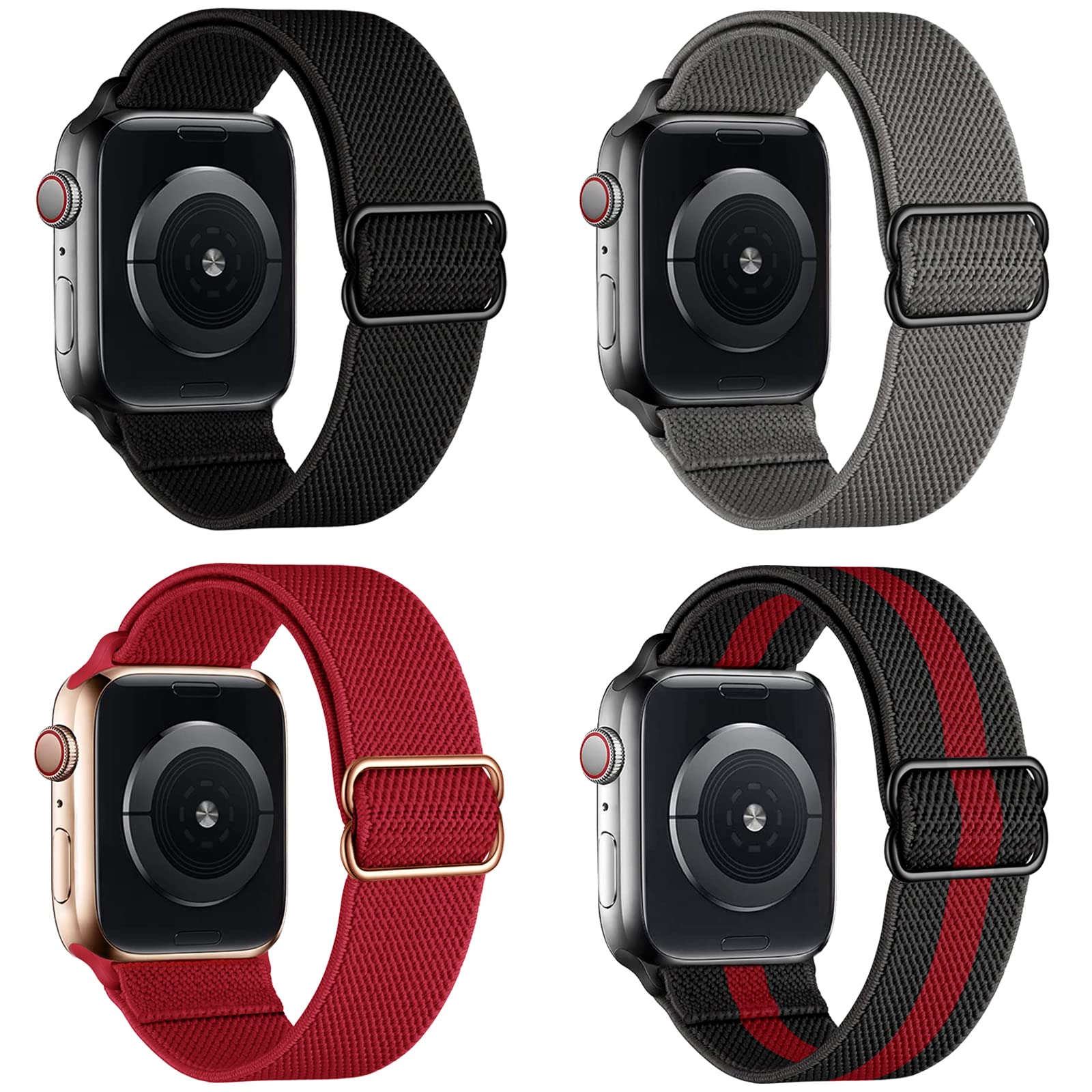 Stretchy Nylon Apple Watch Band - Compatible with 38mm 40mm 41mm iWatch Series 8/7/6/5/4/3/2/1/SE - Adjustable Solo Loop Sport Strap for Men & Women - Perfect for Running, Workouts & Everyday Wear