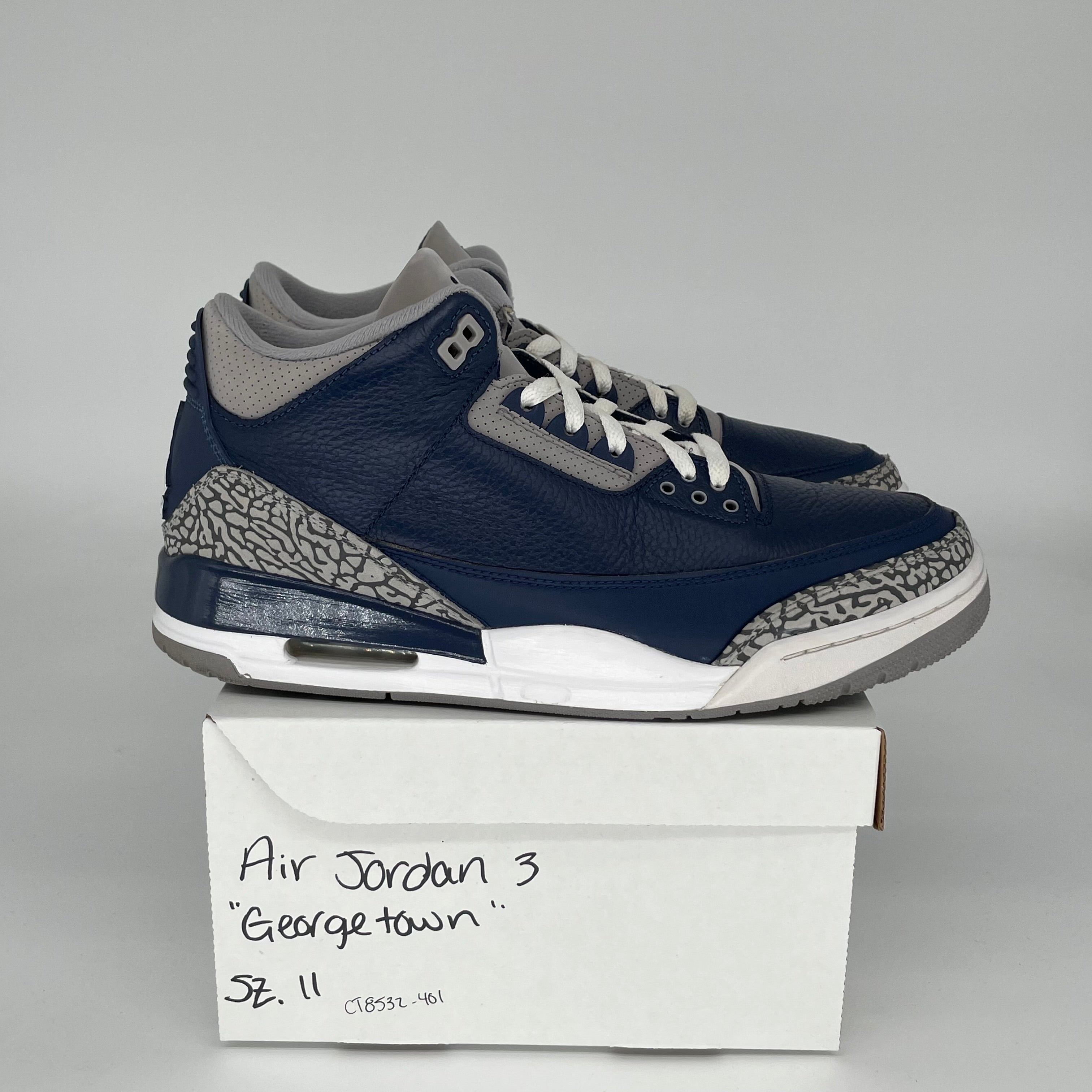 AIR JORDAN 3 Retro 'Georgetown' Men's Basketball Shoes Size 11 - White/Blue/Grey (CT8532-401) | Perfect for Casual Wear, Sneaker Collecting & Street Fashion