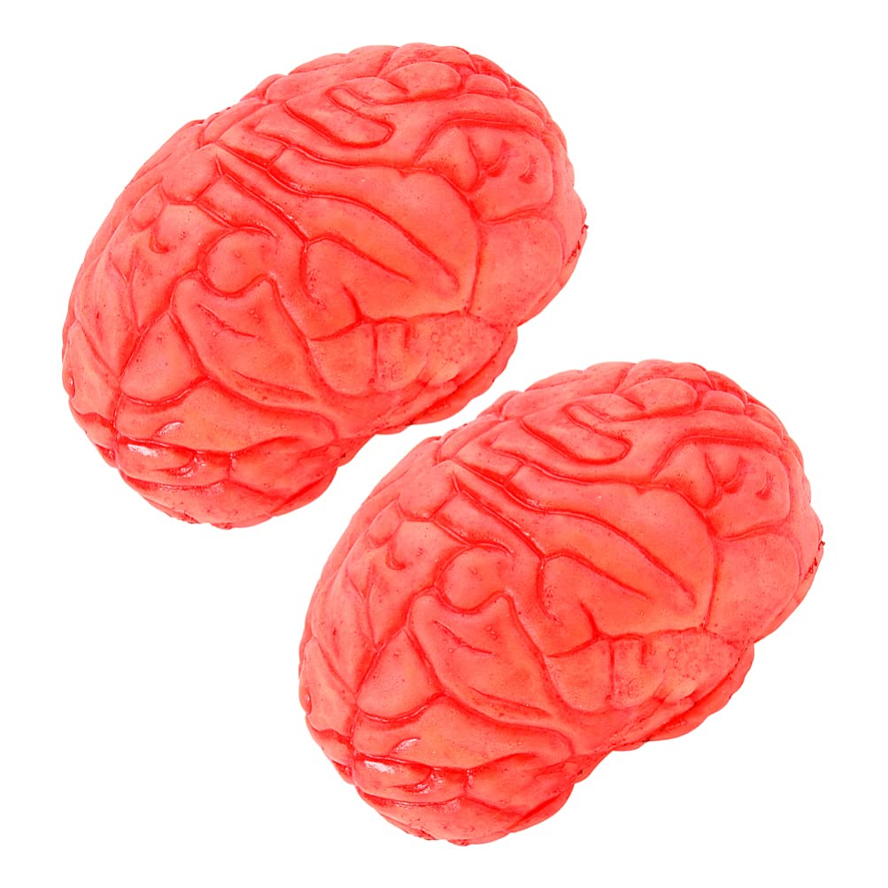 DOITOOL 2PCS Halloween Brain Props - Realistic Fake Human Brain Decorations for Halloween Party, Haunted House, and Horror Movie Props - Perfect for DIY Costumes, Science Projects, and Spooky Decor