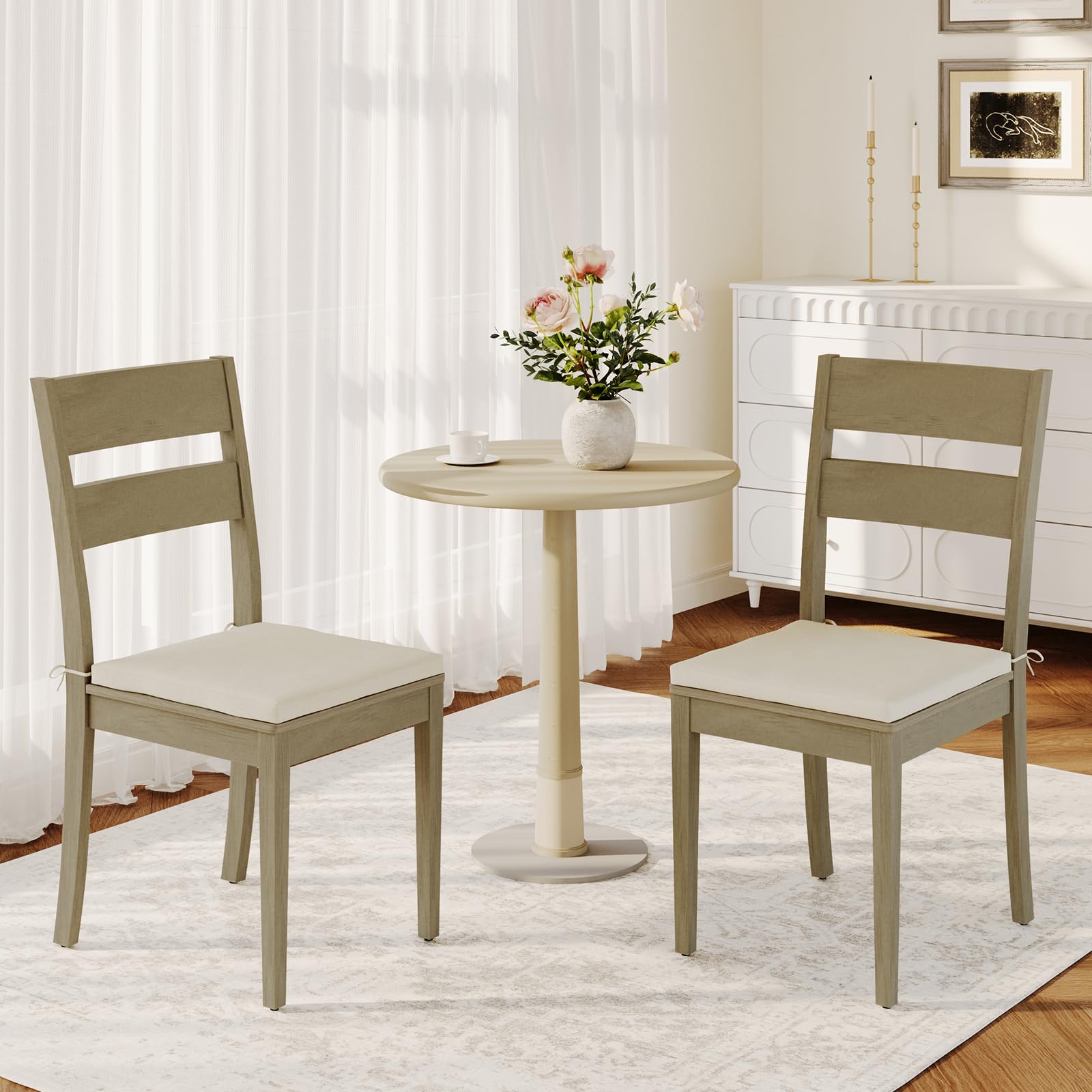 COLAMY 2-Piece Wooden Dining Chairs Set with Memory Foam Cushion - Modern Upholstered Kitchen Chairs, Farmhouse Ladder Back Design with Sturdy Wood Legs - Perfect for Dining Room, Kitchen, Restaurant & Home Decor (Light Brown)