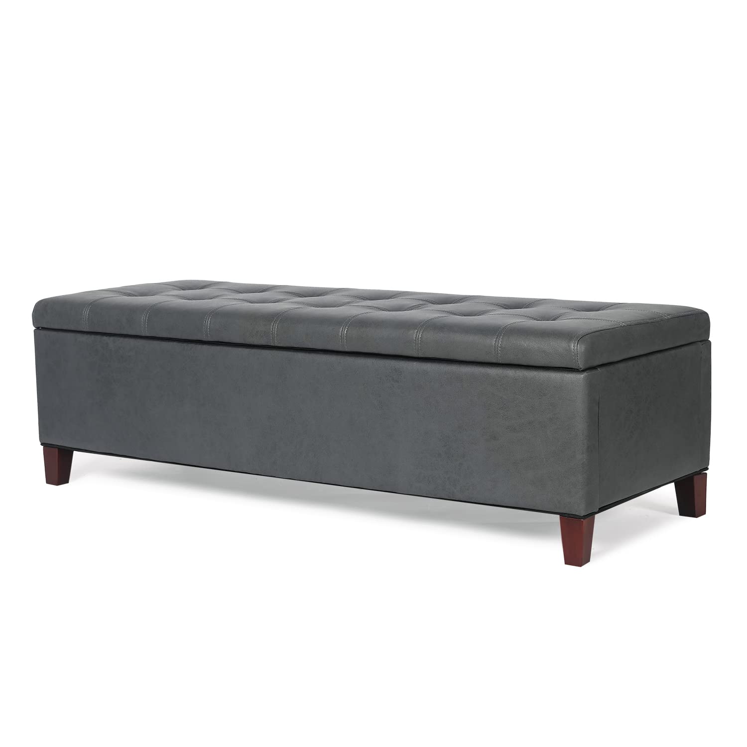 Joveco Faux Leather Storage Ottoman Bench - Tufted Upholstered Footrest Stool with Hidden Storage | DIY Assembly | Perfect for Living Room, Bedroom & Entryway | Multi-functional Coffee Table & Bed Bench (Black)