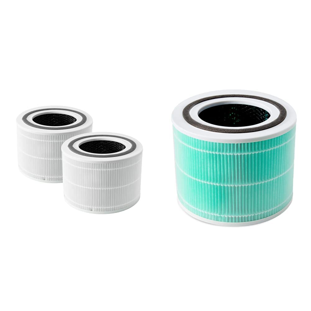 LEVOIT Air Purifier Replacement Filters - 2 Pack White HEPA & 1 Pack Green Toxin Absorber - 3-in-1 True HEPA with Activated Carbon for Core 300-RF-TX - Perfect for Home, Office & Allergy Relief