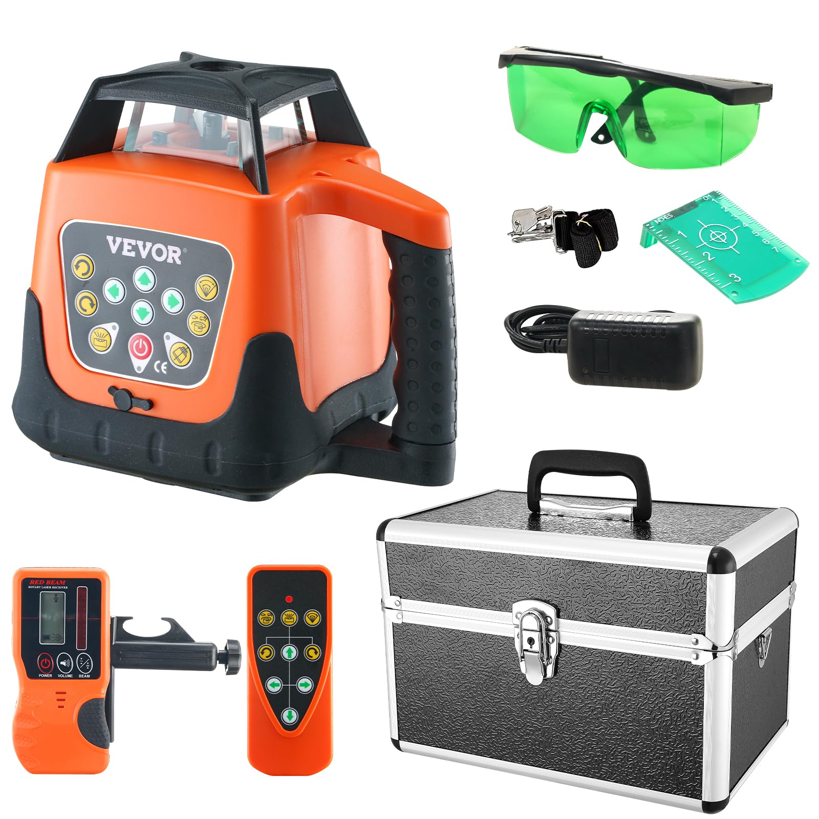 VEVOR 2000ft Rotary Laser Level with 360° Self-Leveling Green Cross Line, 5 Speed & 4 Angle Adjustments, IP66 Waterproof, Remote Control, Manual Mode - Perfect for Construction, Landscaping, and DIY Projects (Battery Included)