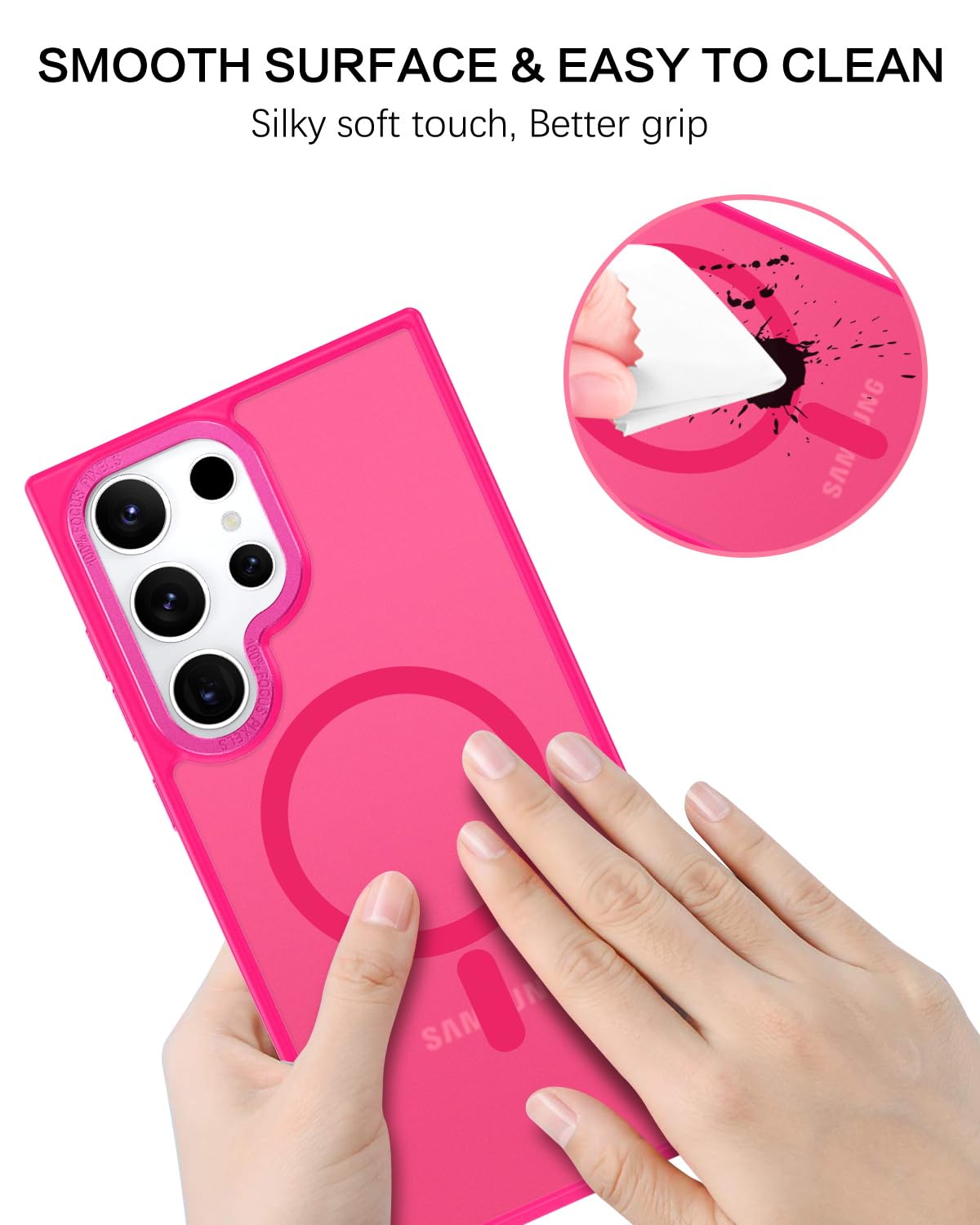 Samsung Galaxy S23 Ultra Magnetic Phone Case - Slim Translucent Matte Shockproof Cover [Magsafe Compatible] | Protective Case for Women & Men | Perfect for Work, Travel & Everyday Use | Hot Pink