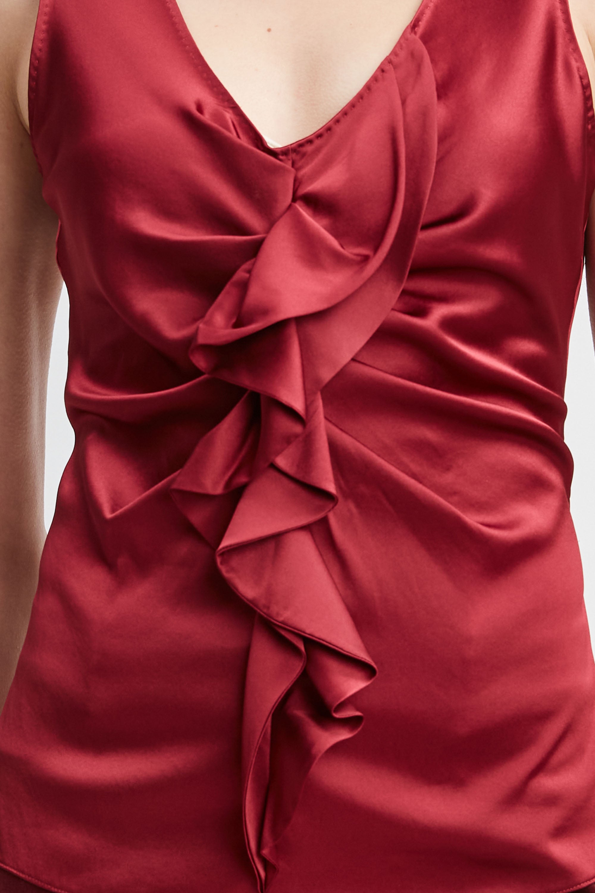 Silk Satin Sleeveless Ruffle Blouse for Women - Elegant Summer Party Top - Perfect for Date Night, Cocktail Parties & Special Occasions