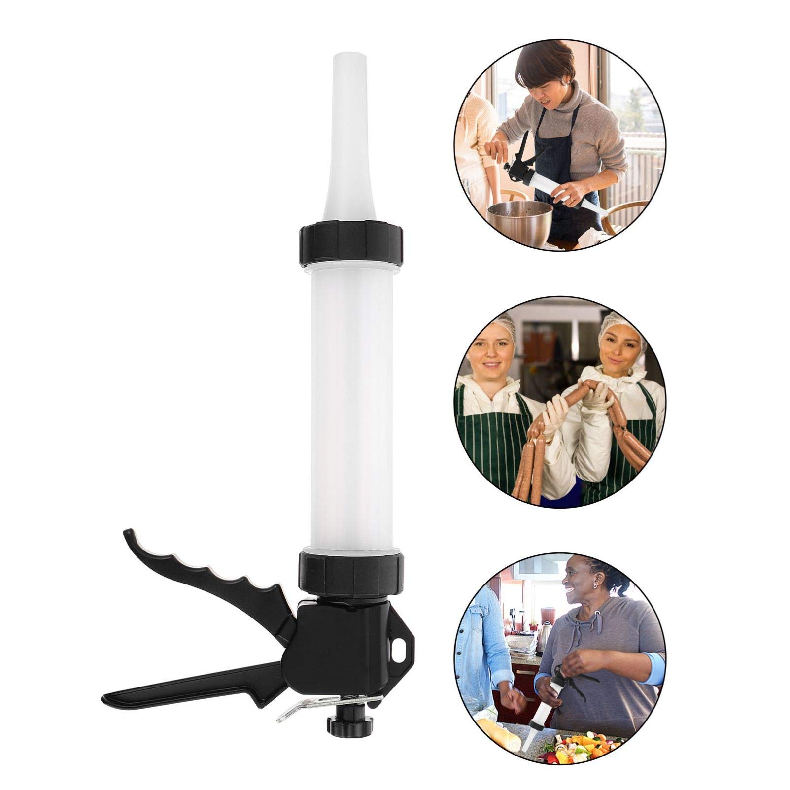 Hemoton Manual Sausage Stuffer - 5L Stainless Steel Meat Grinder with 4 Nozzles & Funnel Tube - Perfect for Home Kitchen, Sausage Making, Salami & Bratwurst - Ideal for BBQ Parties, Camping & Holiday Cooking