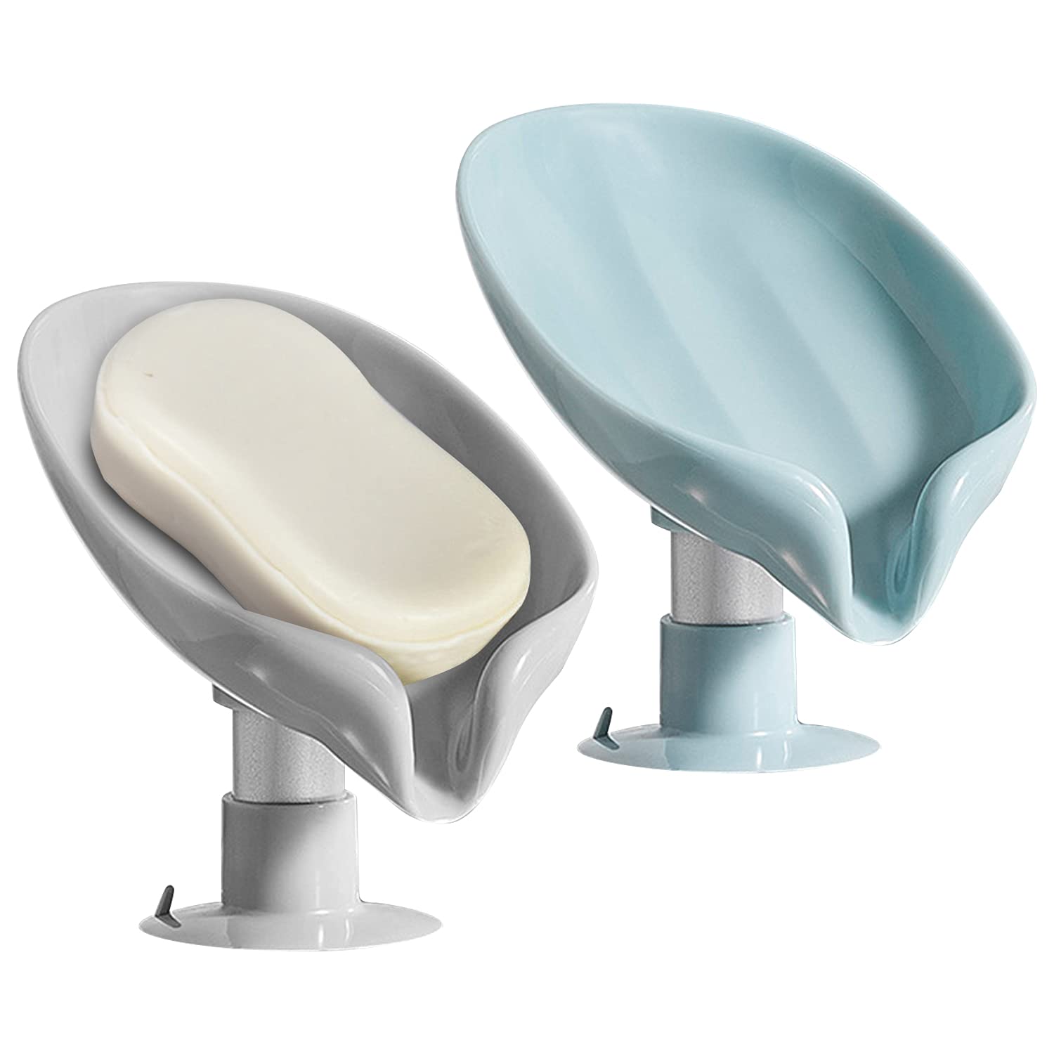 Self-Draining Soap Dish with Suction Cup - 2 Pack for Kitchen, Sink, Shower & Bathroom - Keeps Countertops Dry & Hygienic - Perfect for Bar Soap, Liquid Soap Dispensers and Beauty Products
