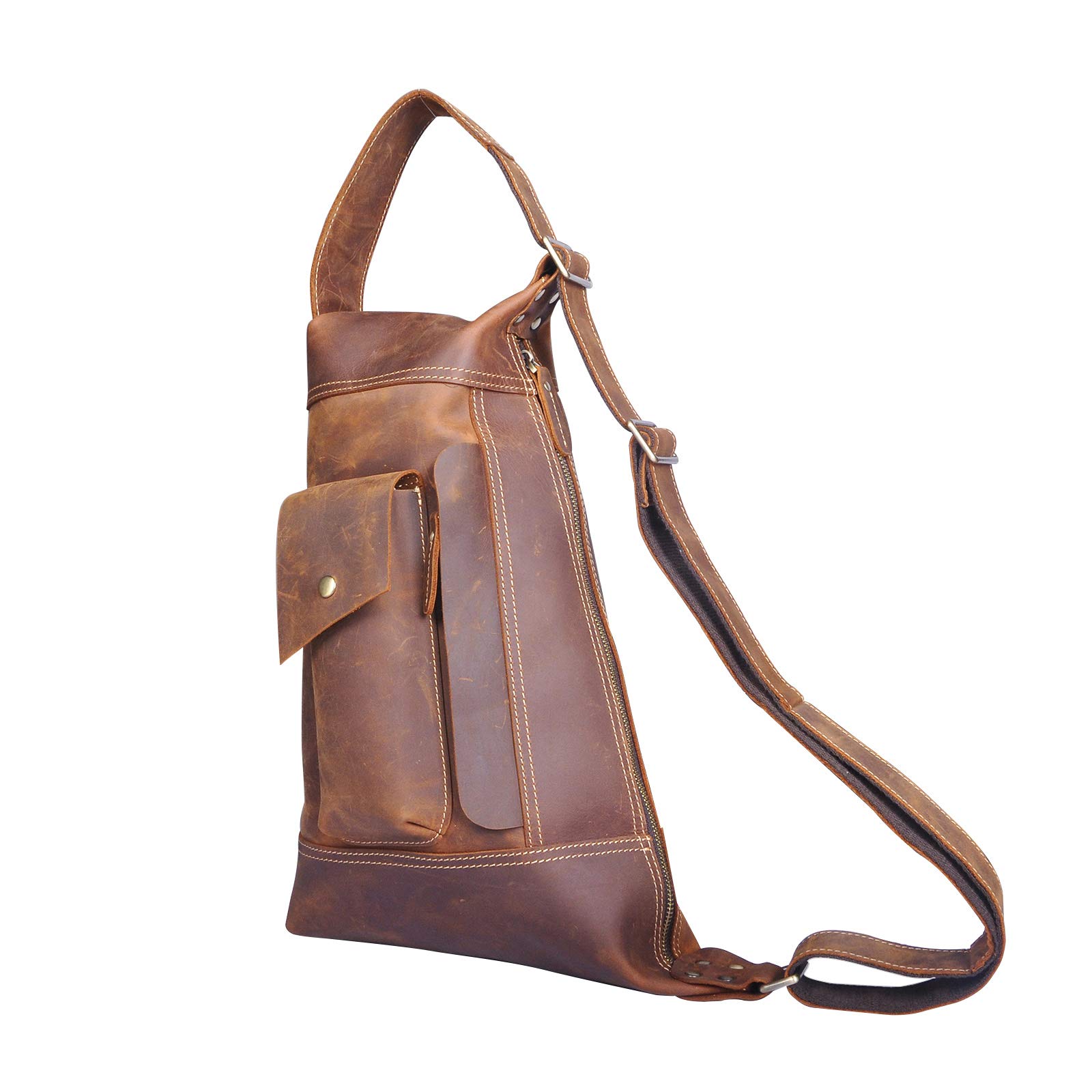 Le'aokuu Men's Leather Crossbody Sling Bag - Large Outdoor Hiking Travel Chest Shoulder Bag for Men (Brown) | Perfect for Hiking, Travel, Work Commute & Daily Use