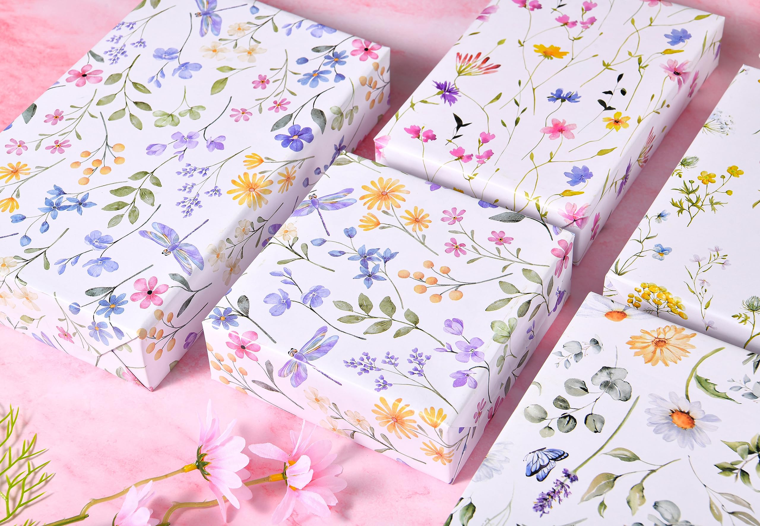 Titiweet Floral Wrapping Paper - 8 Sheets Wildflower Gift Wrap for Birthdays, Weddings, Mother's Day & Baby Showers (20x28 Inches) | Elegant Present Wrapping for Women, Party Decor & Special Occasions