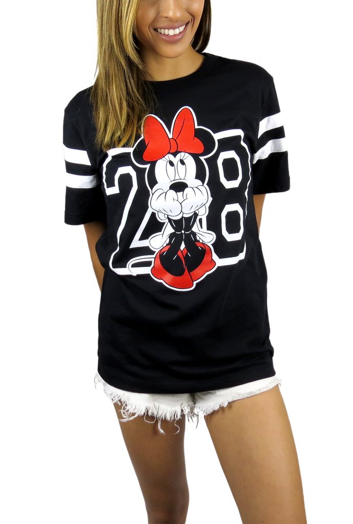 Disney Women's Minnie Mouse Varsity Football T-Shirt - Cute Graphic Tee for Disney Fans, Casual Wear & Game Day Outfits
